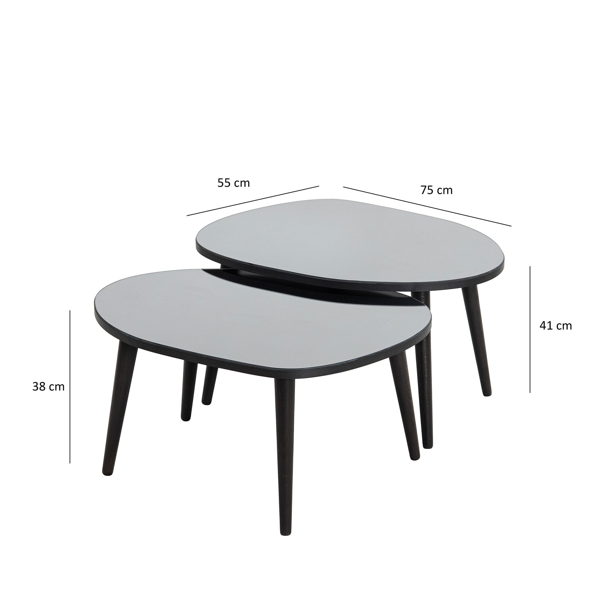 Set masute de cafea, Hanah Home, sticla temperata si PAL melaminat, negru si fumuriu, 75x55x38/41 cm — imaginea 4