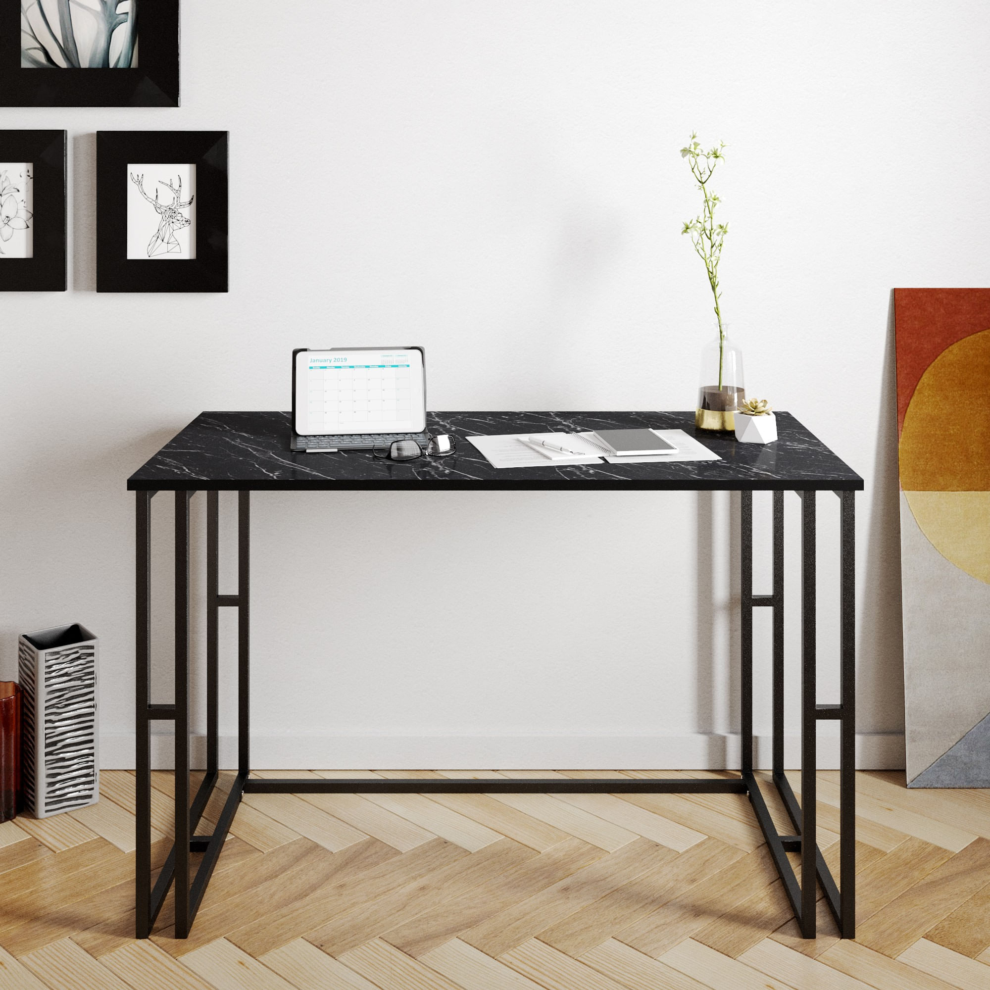Birou de studiu, Hanah Home, pal melaminat, negru, 120x60x75 cm, 541HDL1101 — imaginea 2