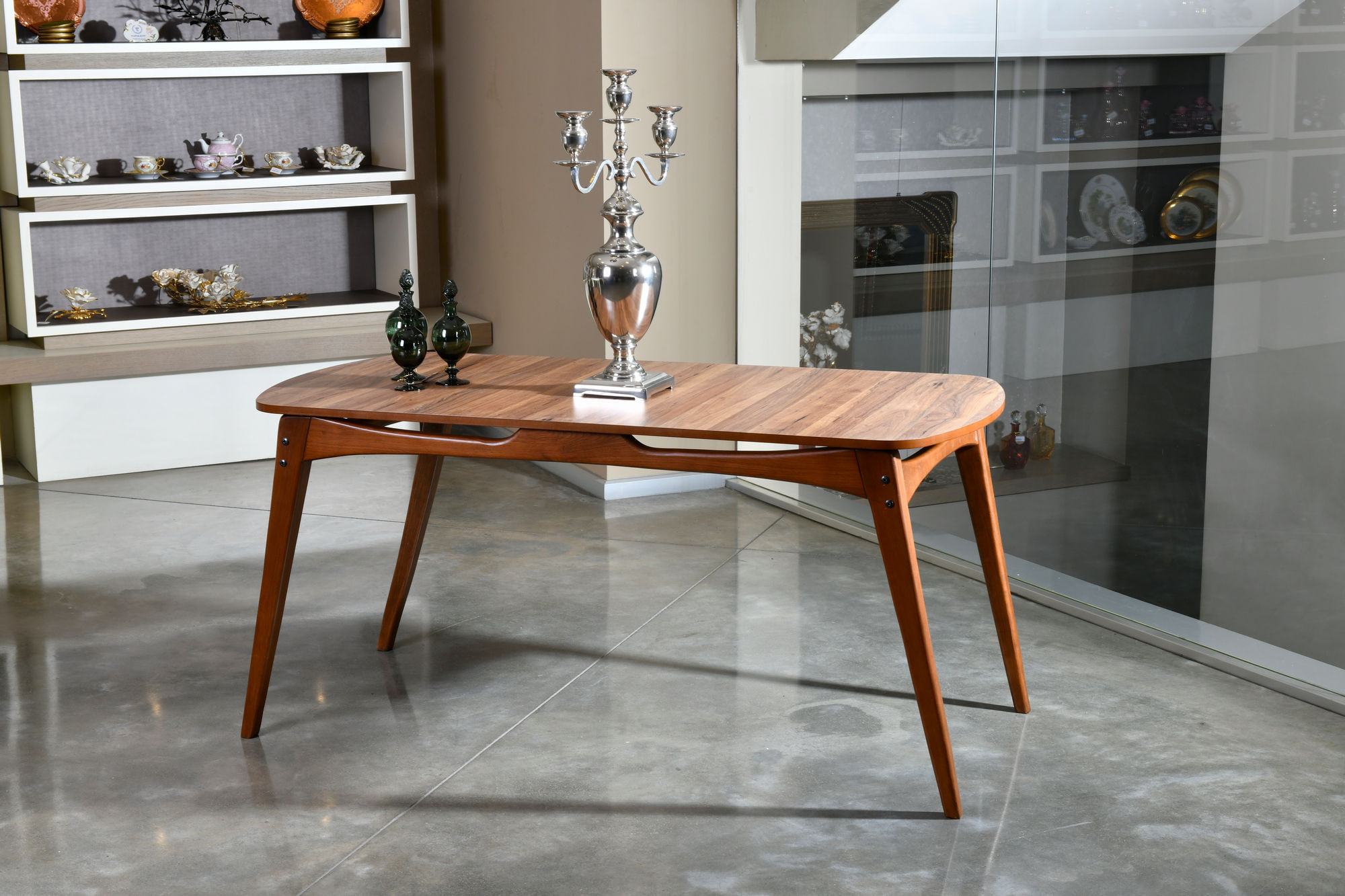 Masa dining, Hanah Home, lemn carpen si mdf, nuc, 160x80x75 cm — imaginea 5