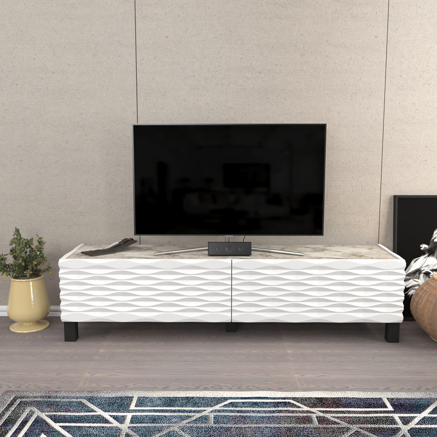 Comoda tv, Hanah Home, pal melaminat, alb, 149.2x35x38 cm — imaginea 5