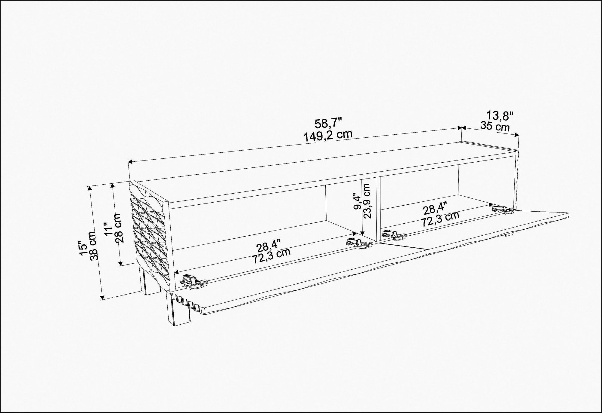 Comoda tv, Hanah Home, pal melaminat, alb, 149.2x35x38 cm — imaginea 6