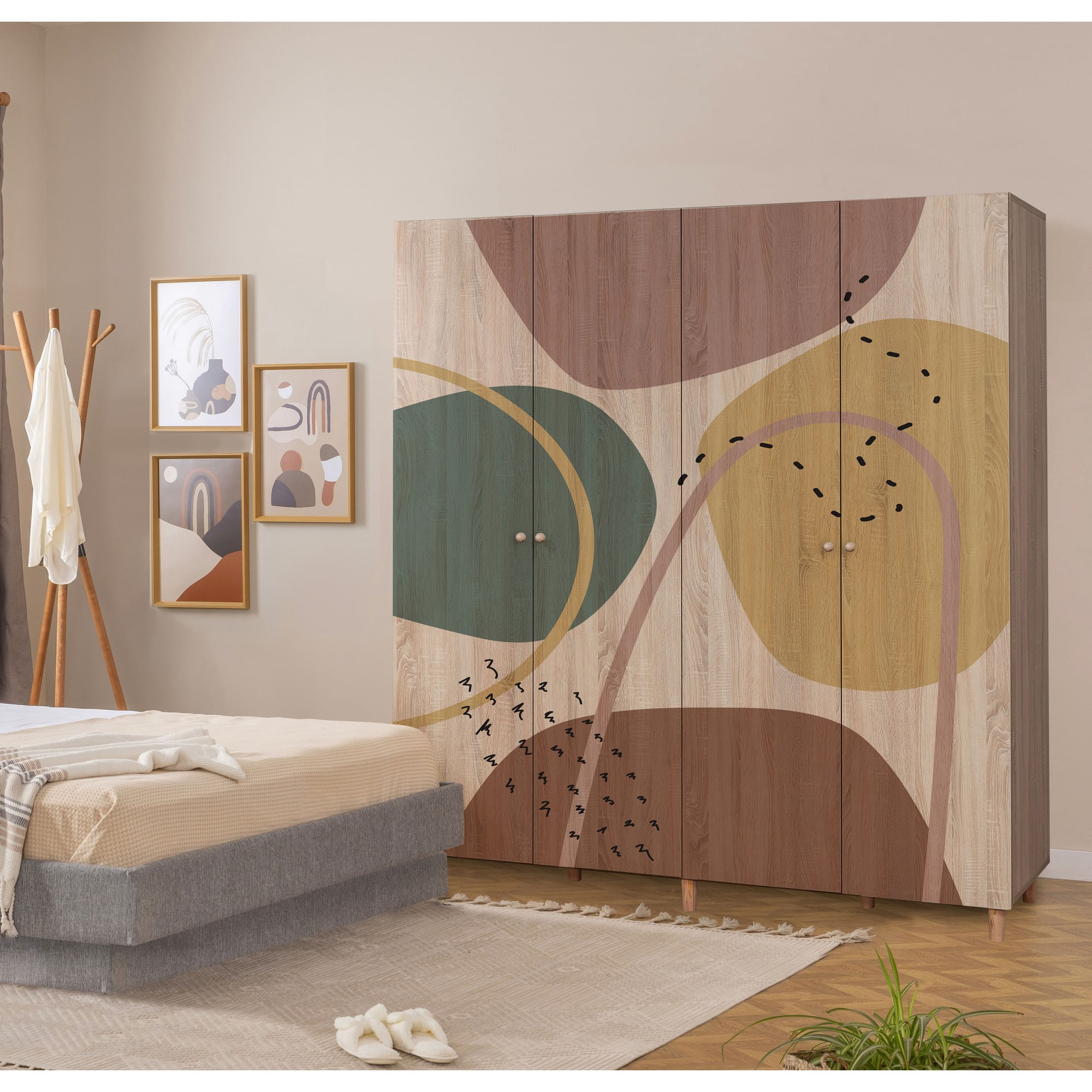 Sifonier, Hanah Home, pal melaminat, sonoma, 180x192x52 cm — imaginea 2