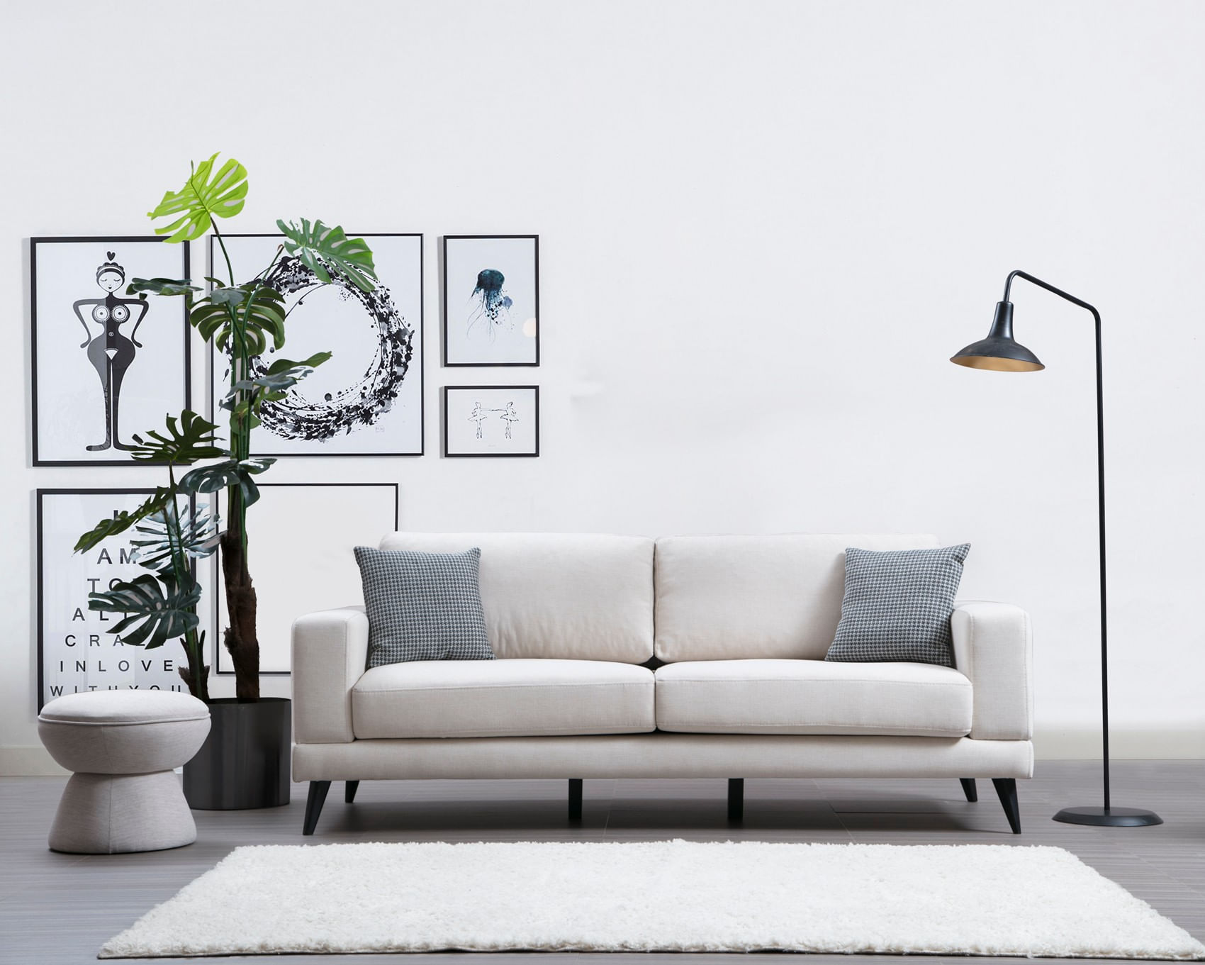 Canapea extensibila 3 locuri, Hanah Home, structura lemn fag, stofa poliester, bej, 210x90x85 cm — imaginea 6