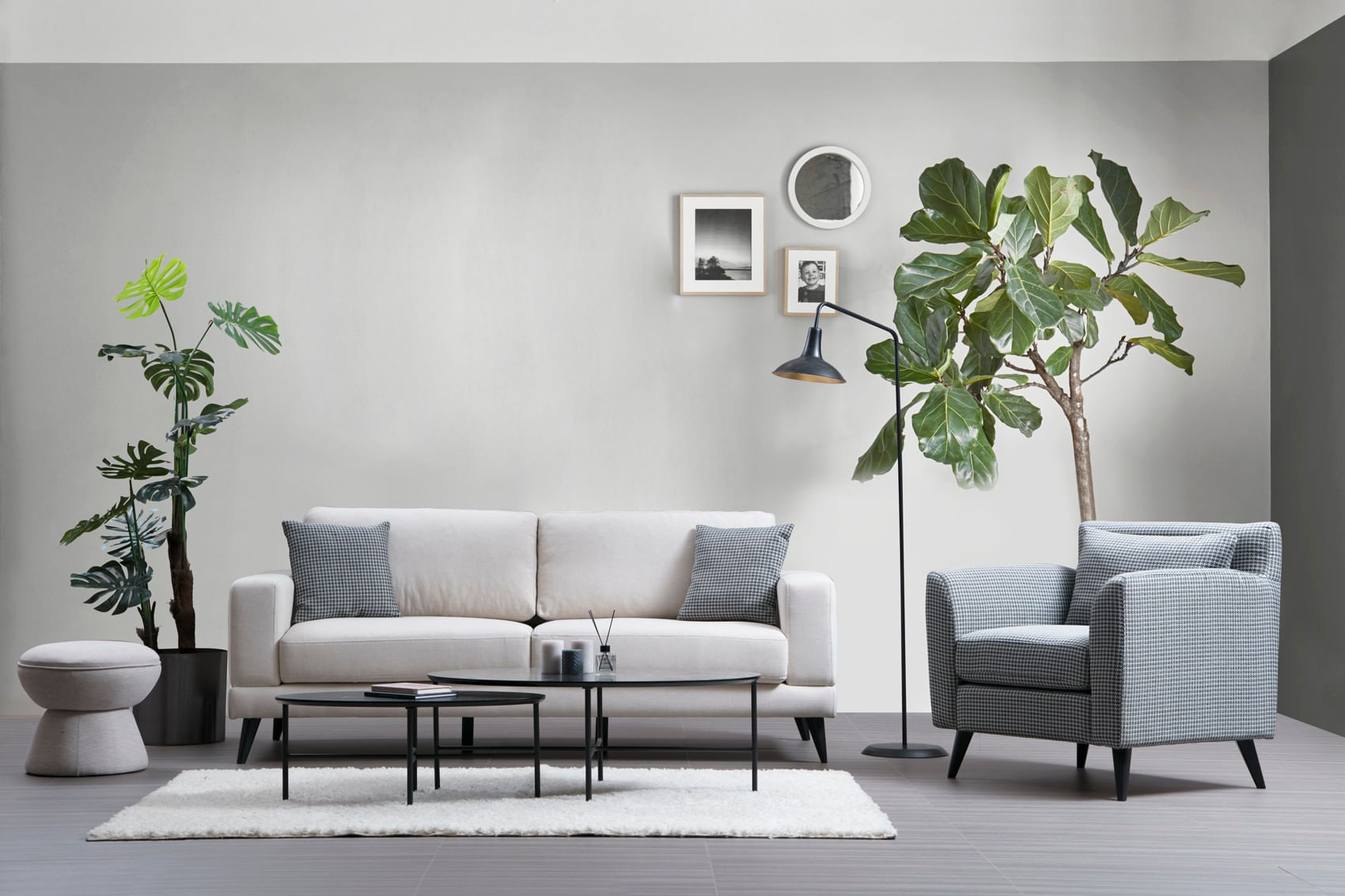 Canapea extensibila 3 locuri, Hanah Home, structura lemn fag, stofa poliester, bej, 210x90x85 cm — imaginea 9