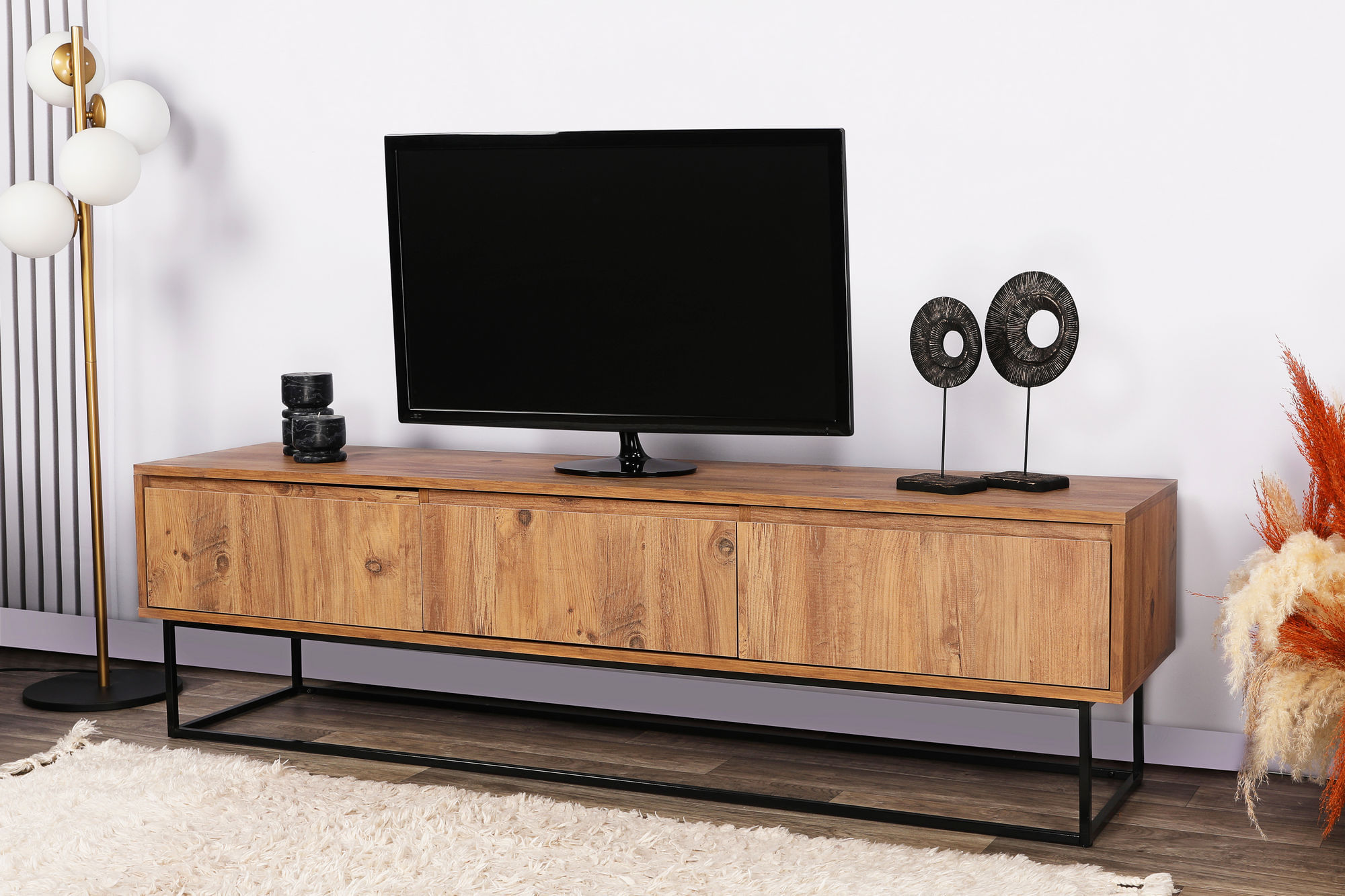 Comoda tv, Hanah Home, pal melaminat, nuc si negru, 180x50x40 cm — imaginea 14