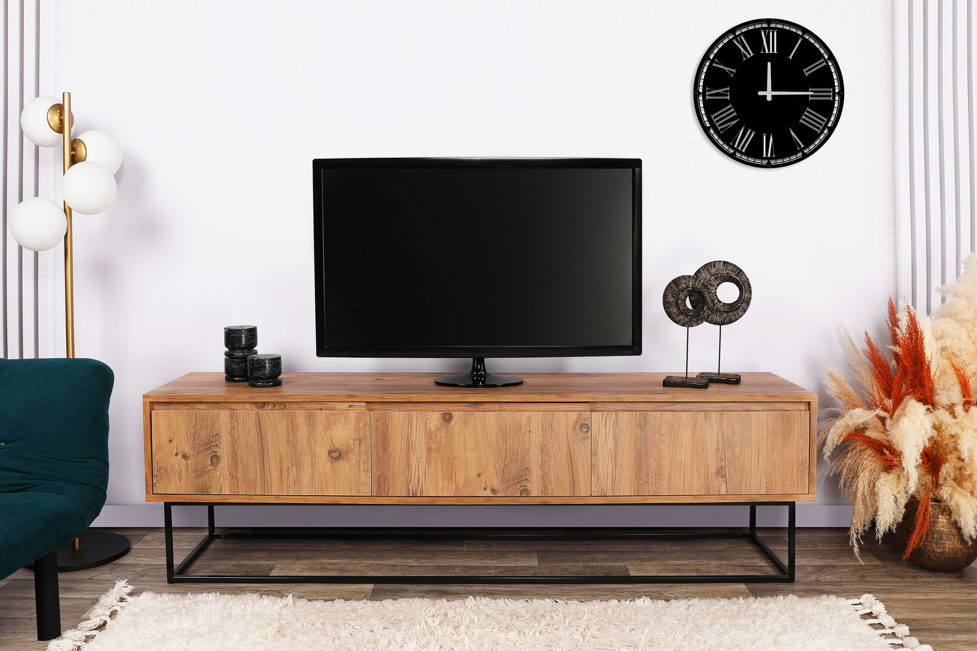 Comoda tv, Hanah Home, pal melaminat, nuc si negru, 180x50x40 cm — imaginea 15