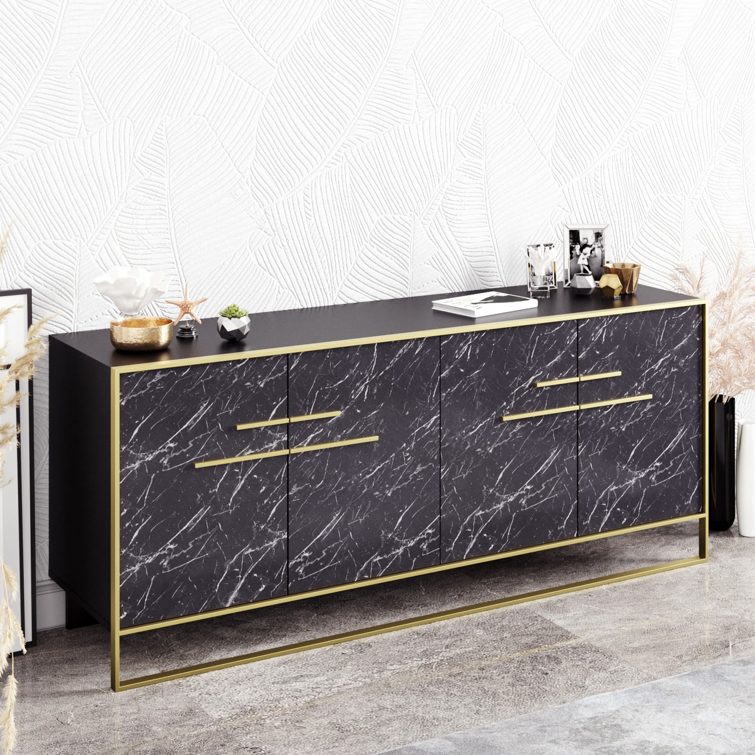 Consola, Hanah Home, panou aglomerat cu melamina, auriu si negru, 179.9x47.3x75 cm, 875ZNA3513 — imaginea 4