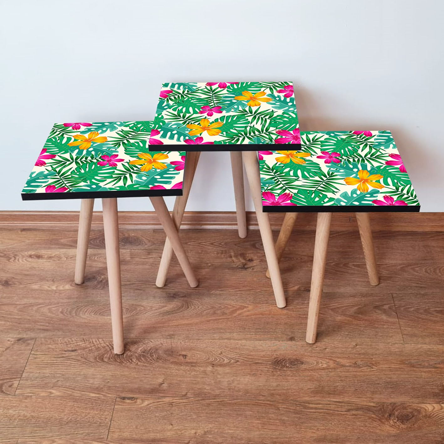 Set masute cuib, Hanah Home, mdf, multicolor, picioare lemn fag