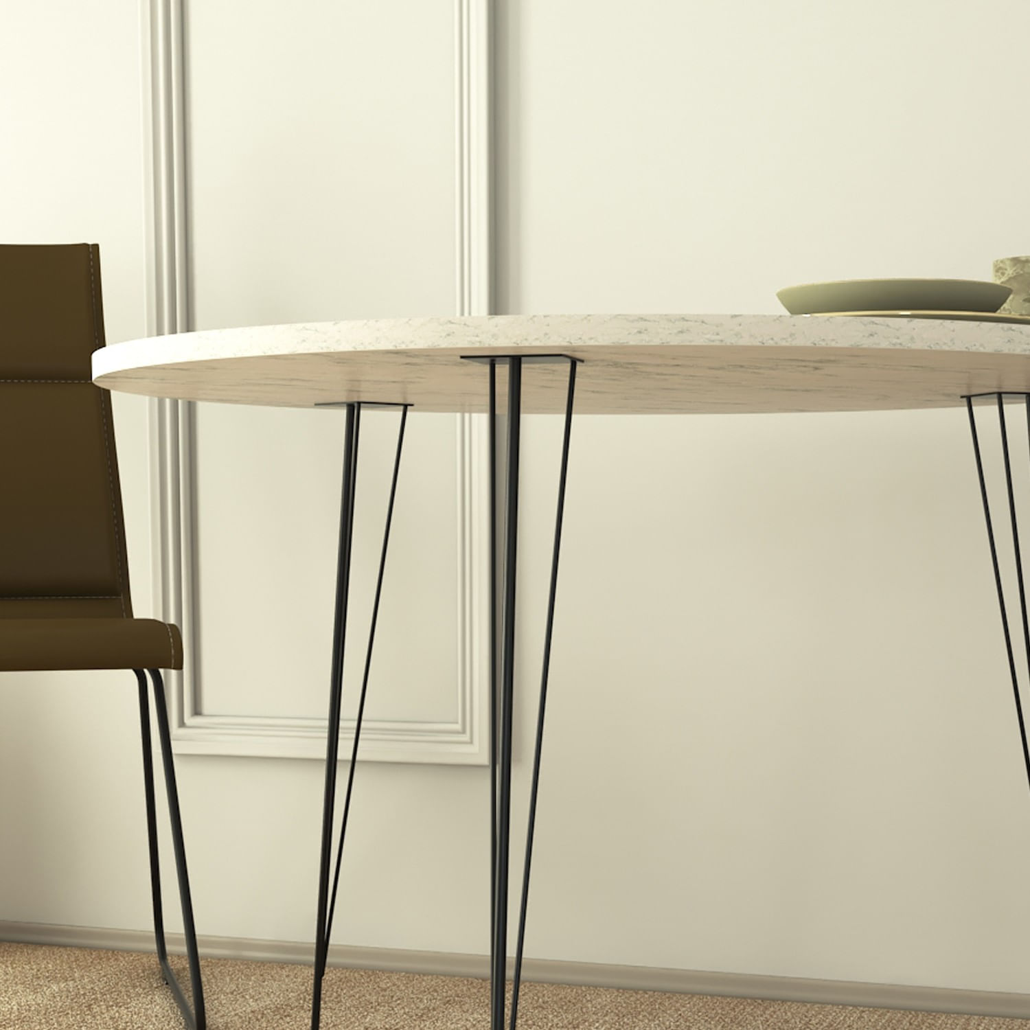 Masa dining, Hanah Home, pal melaminat, negru alb, 90x90x75 cm — imaginea 3