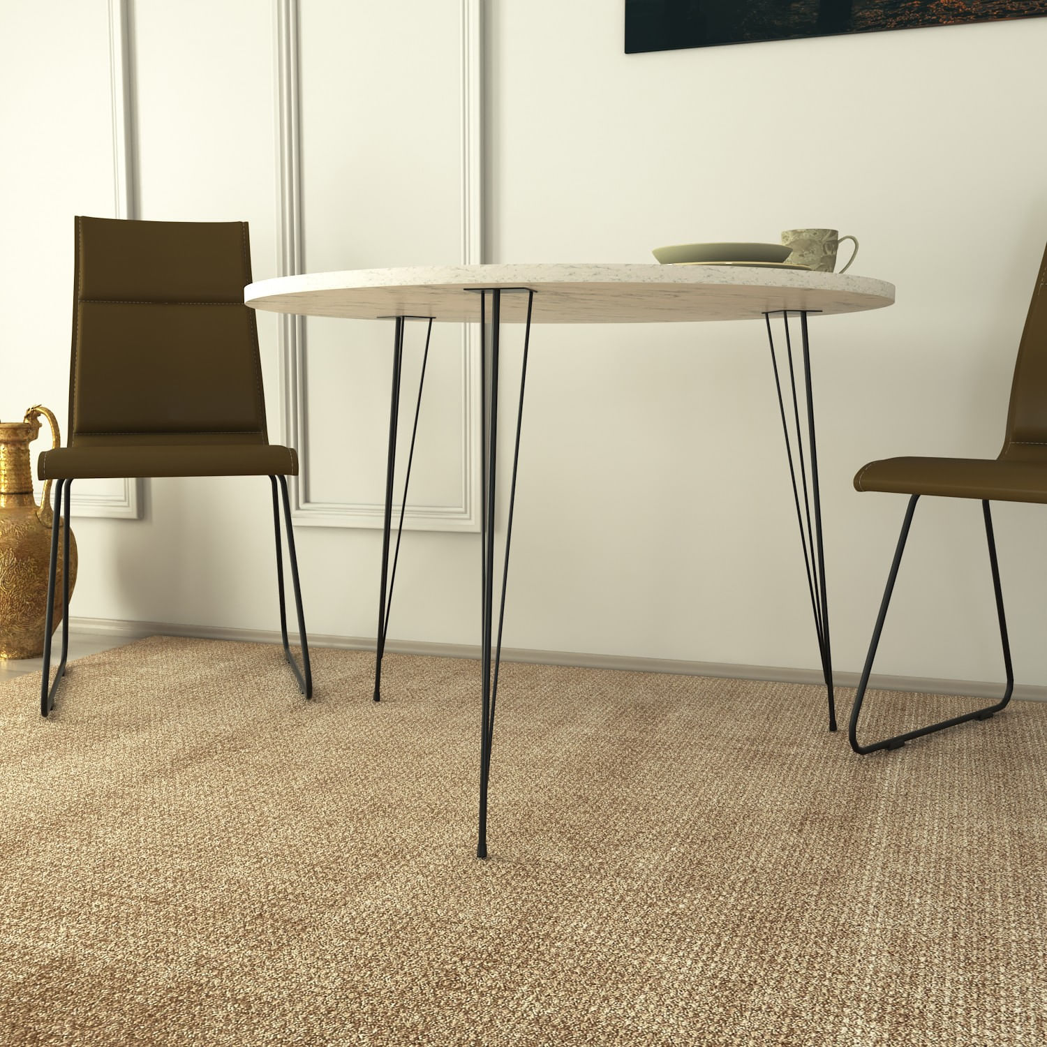 Masa dining, Hanah Home, pal melaminat, negru alb, 90x90x75 cm — imaginea 4