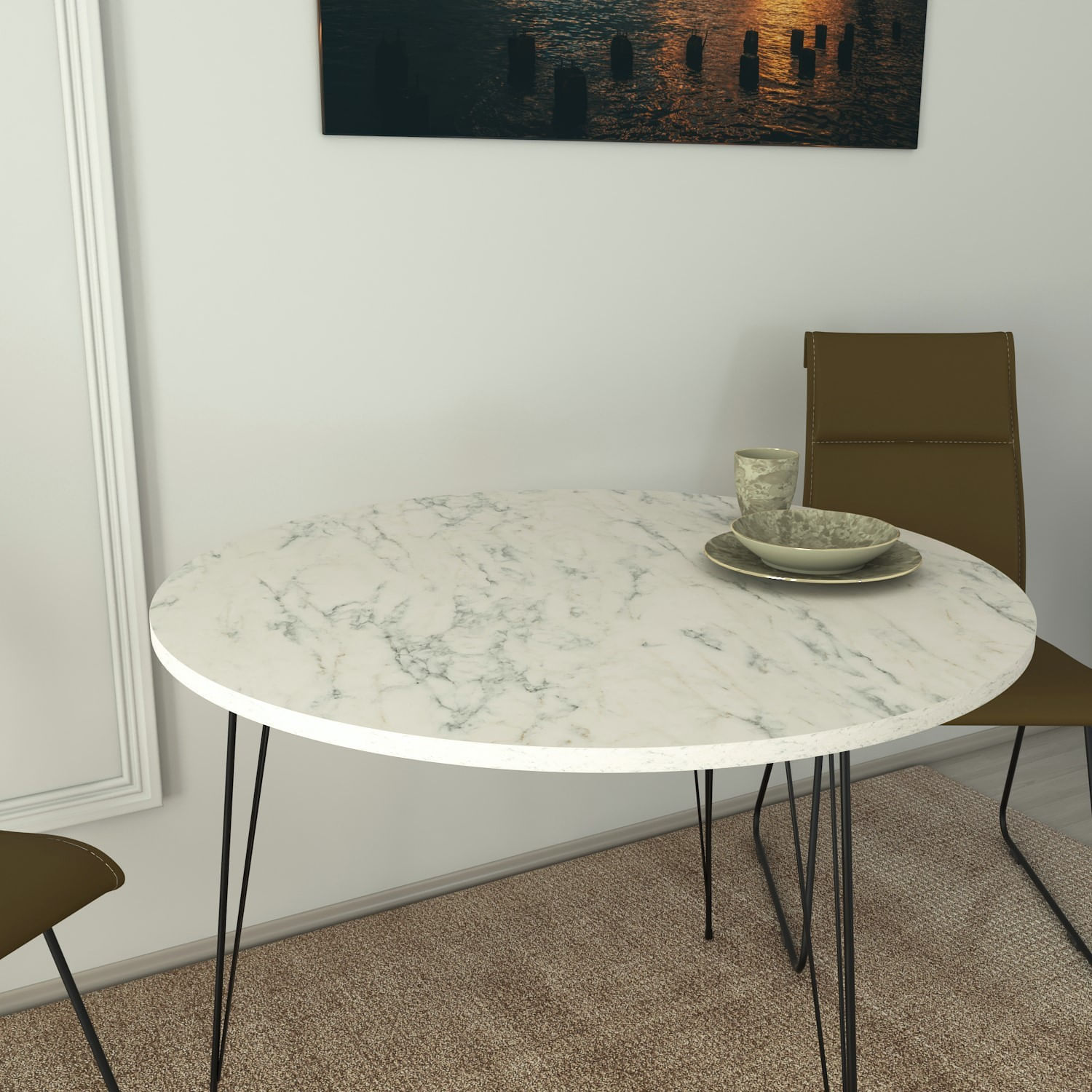 Masa dining, Hanah Home, pal melaminat, negru alb, 90x90x75 cm — imaginea 5