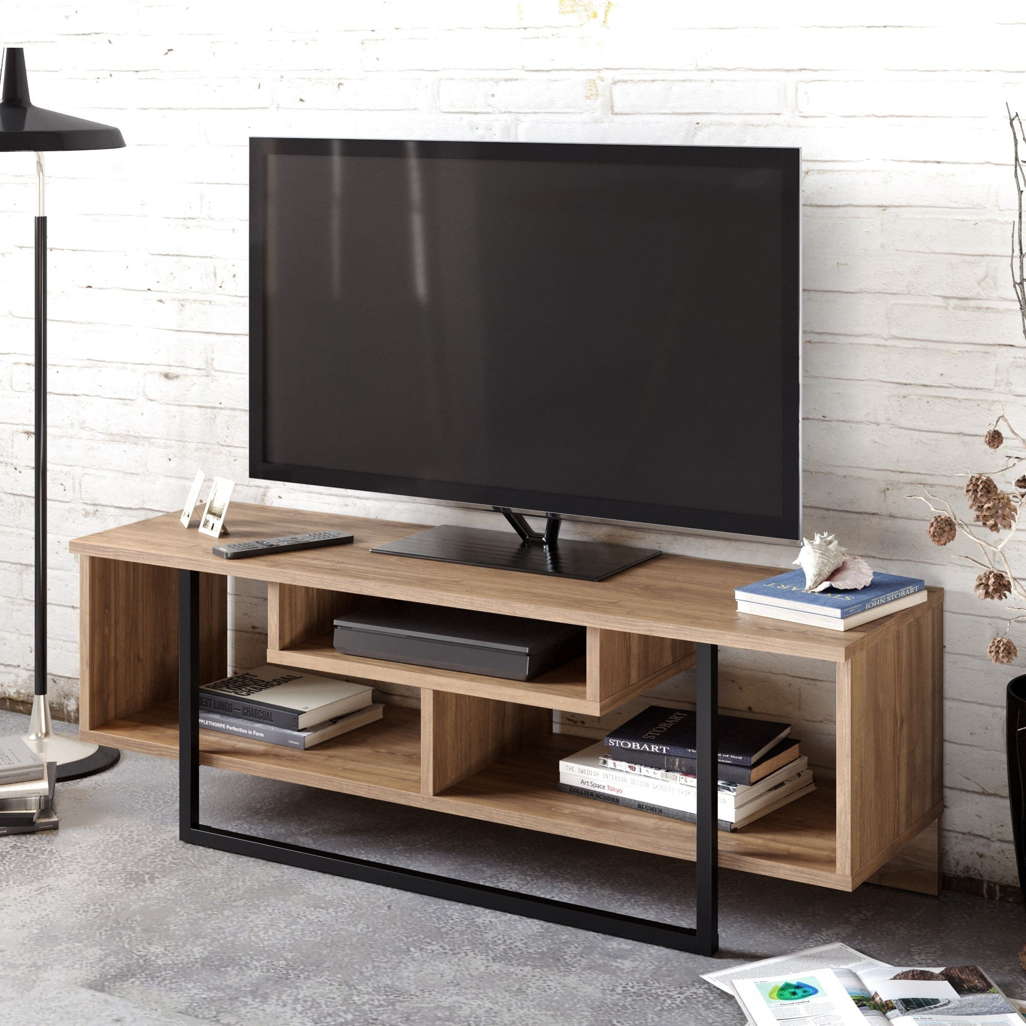 Comoda tv, Hanah Home, pal melaminat, nuc si negru, 119.4x35.2x40.2 cm — imaginea 3