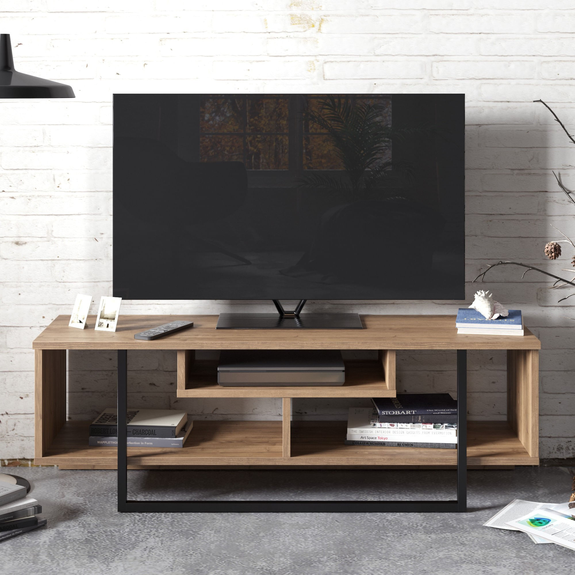 Comoda tv, Hanah Home, pal melaminat, nuc si negru, 119.4x35.2x40.2 cm — imaginea 4
