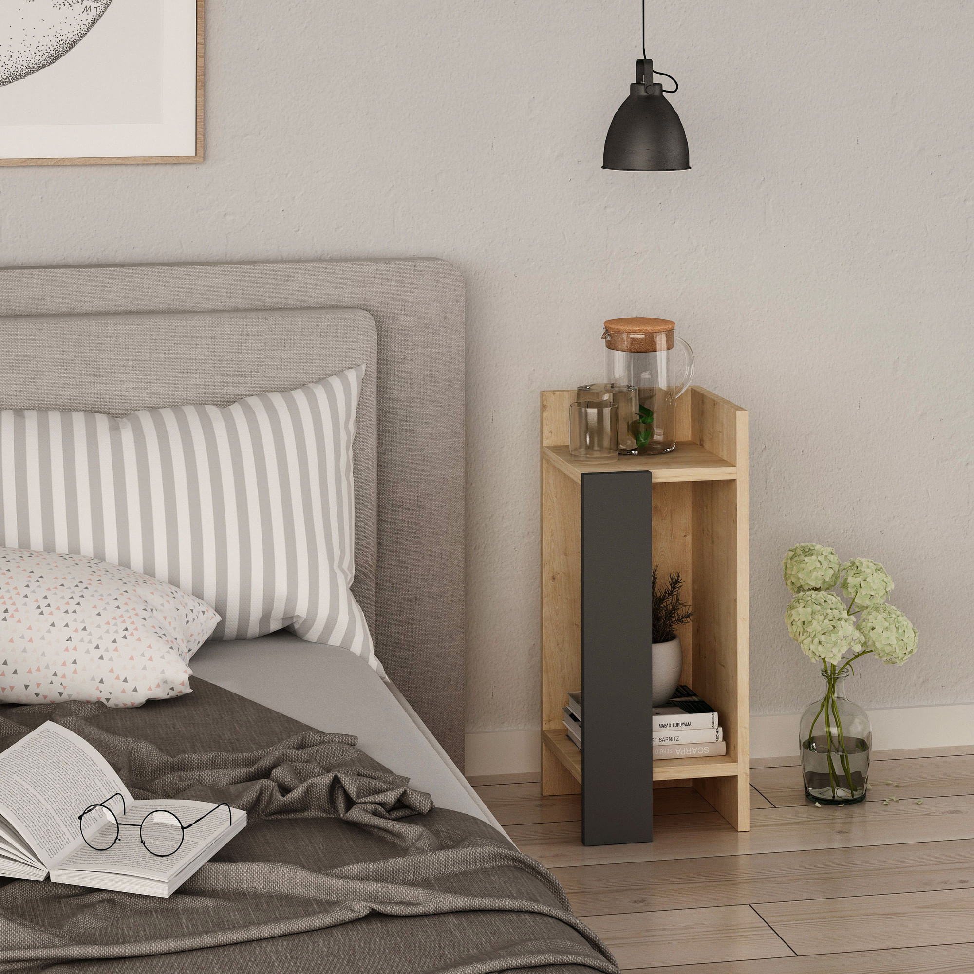 Noptiera, Hanah Home, pal melaminat, stejar si antracit, 25x27x60 cm, 855DTE3503 — imaginea 3