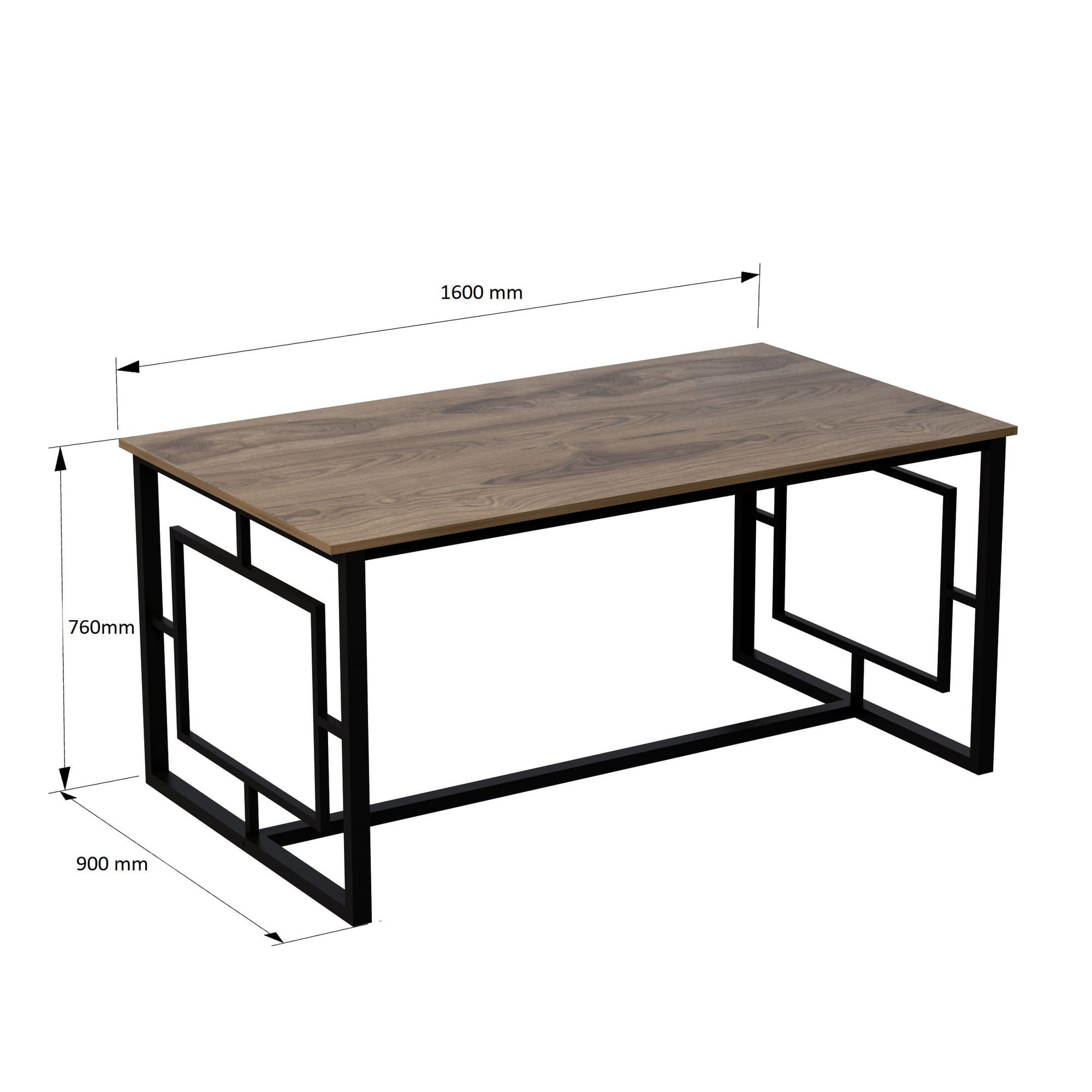 Masa dining, Hanah Home, panou aglomerat melaminat, nuc si negru, 160x90x76 cm — imaginea 4