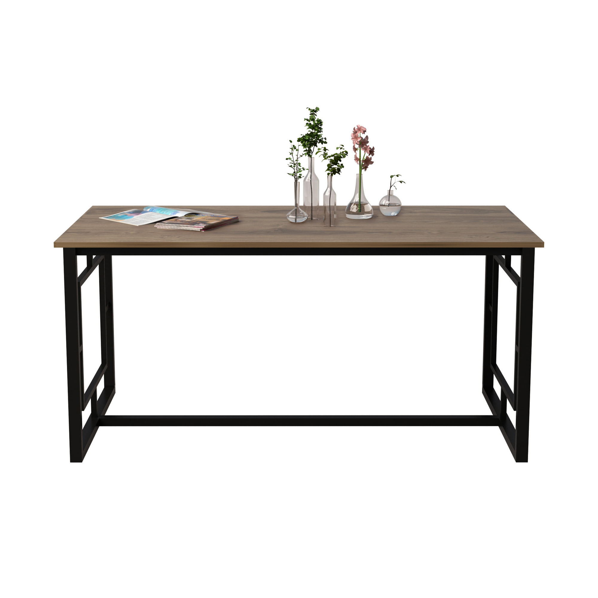 Masa dining, Hanah Home, panou aglomerat melaminat, nuc si negru, 160x90x76 cm — imaginea 5