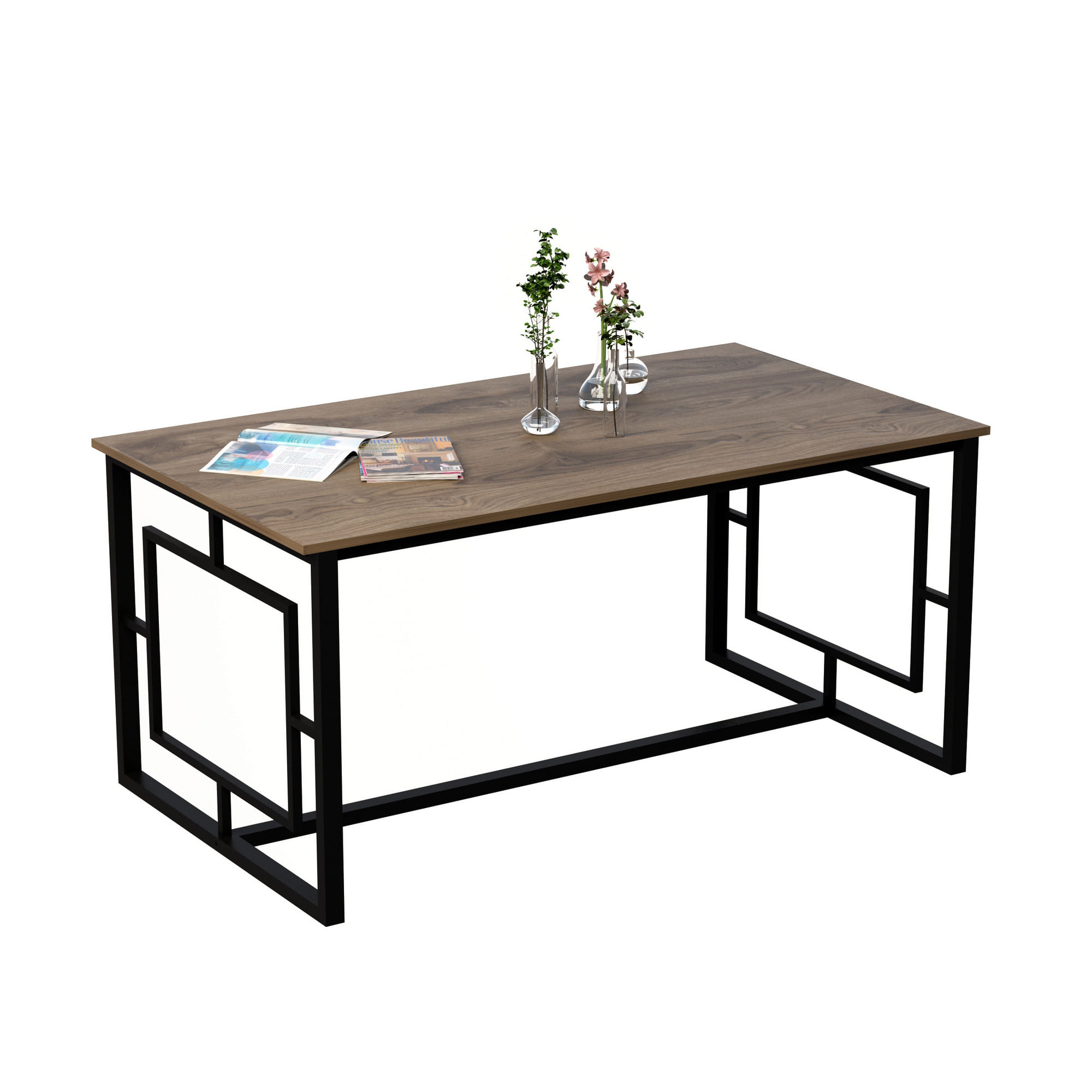 Masa dining, Hanah Home, panou aglomerat melaminat, nuc si negru, 160x90x76 cm — imaginea 6