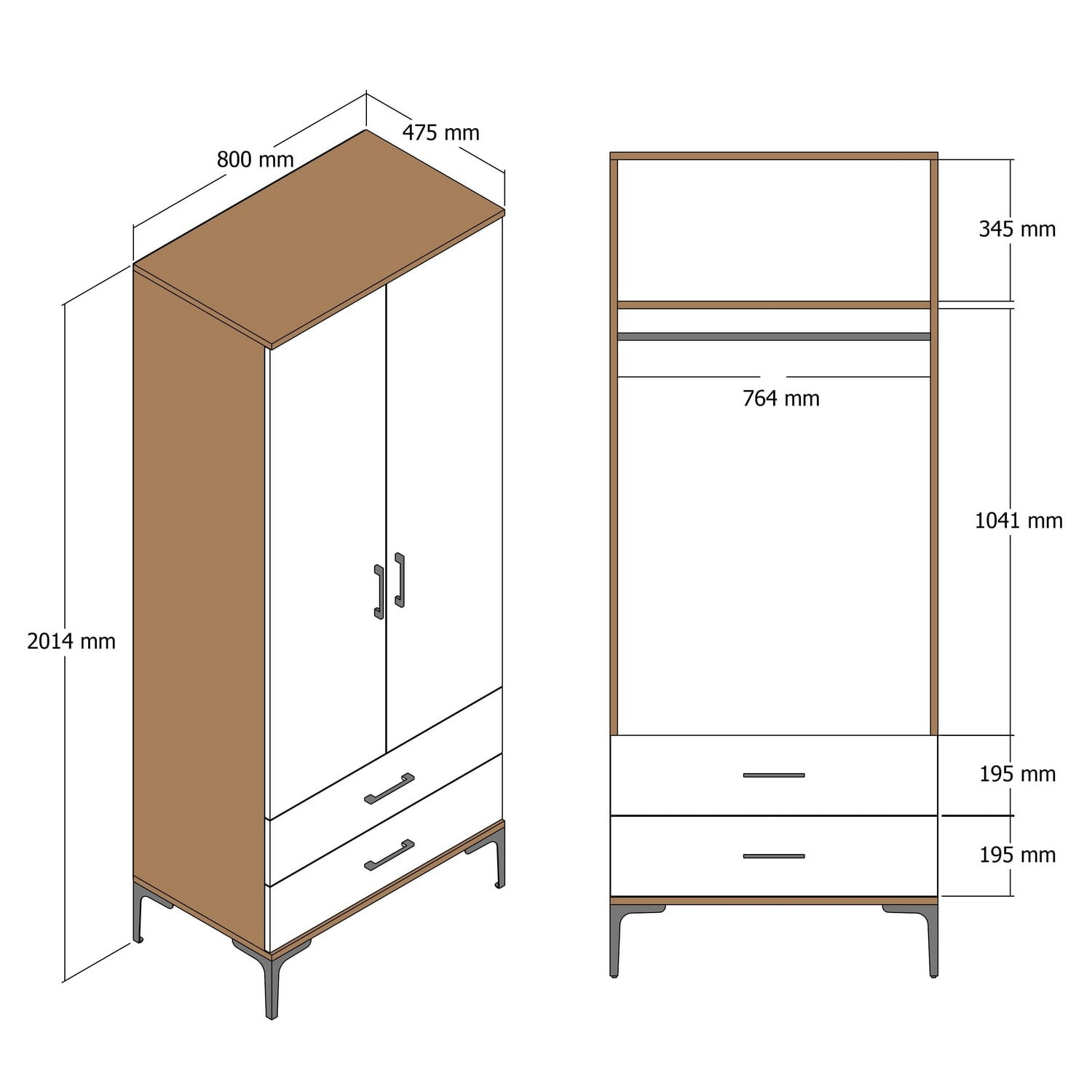 Sifonier, Hanah Home, panou de particule cu melamina, alb, 80x47.5x201.4 cm — imaginea 2