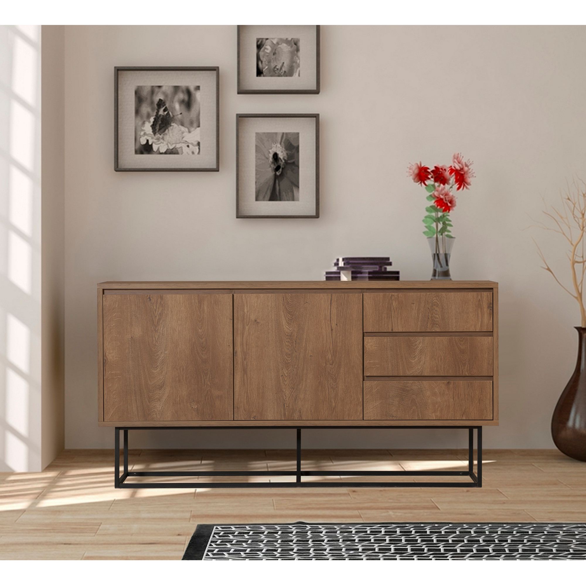 Consola, Hanah Home, pal melaminat, nuc negru, 140x36x72 cm — imaginea 6