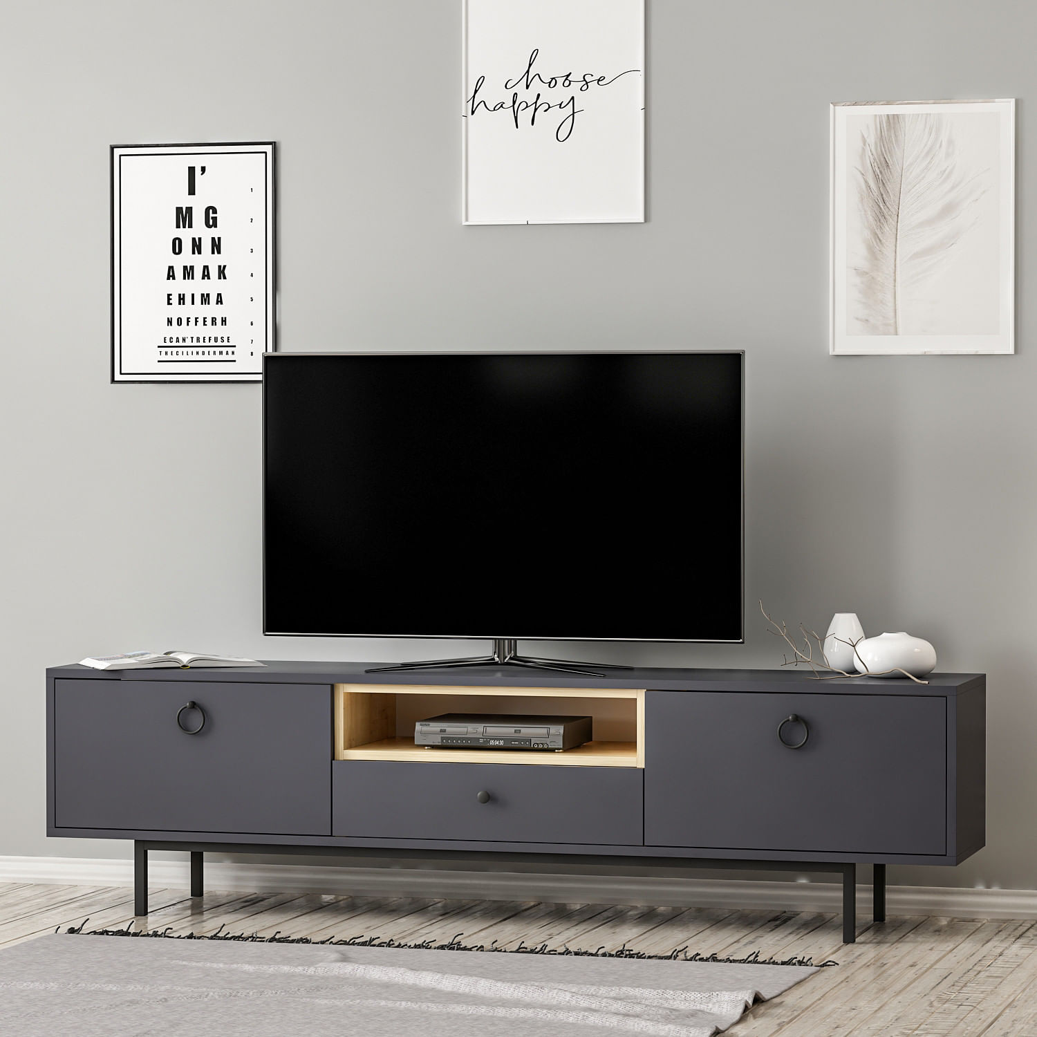 Comoda tv, Hanah Home, pal melaminat, antracit, 180x35x48 cm — imaginea 2