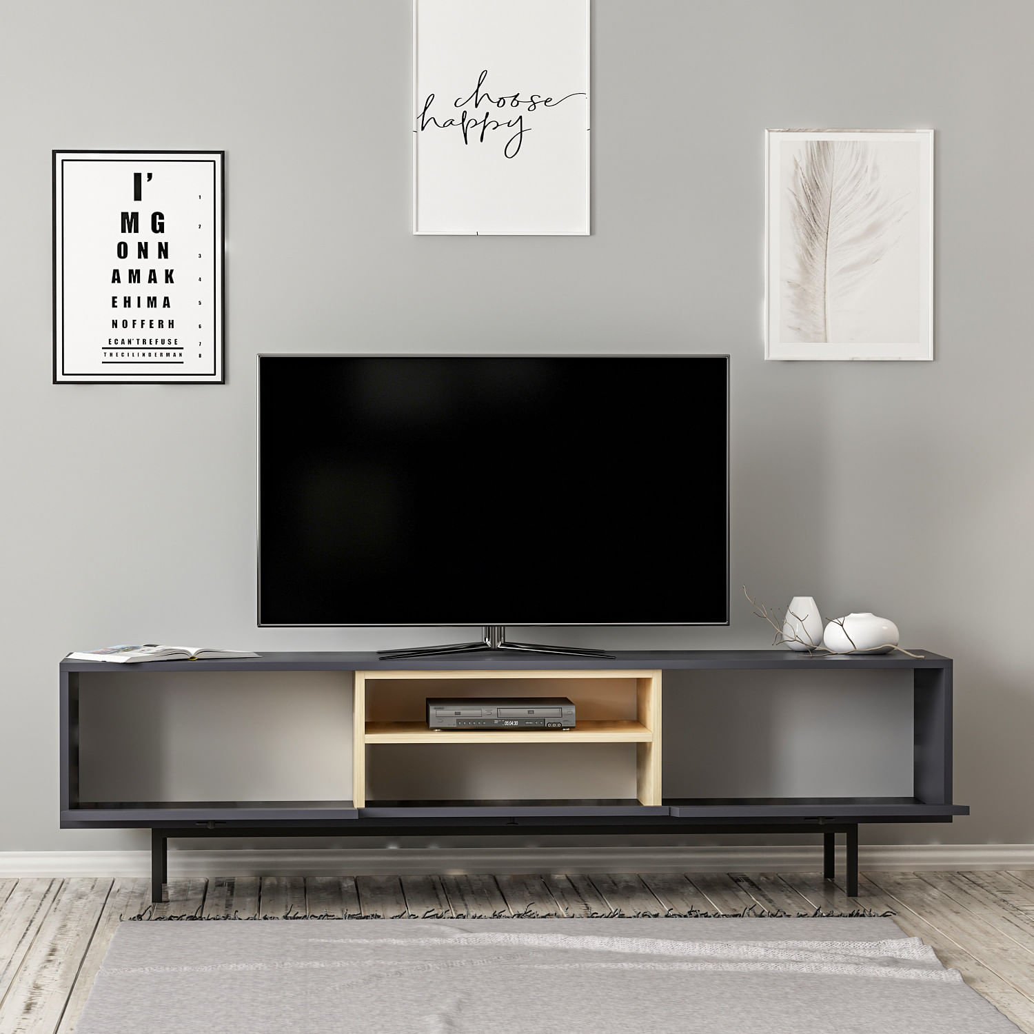 Comoda tv, Hanah Home, pal melaminat, antracit, 180x35x48 cm — imaginea 5