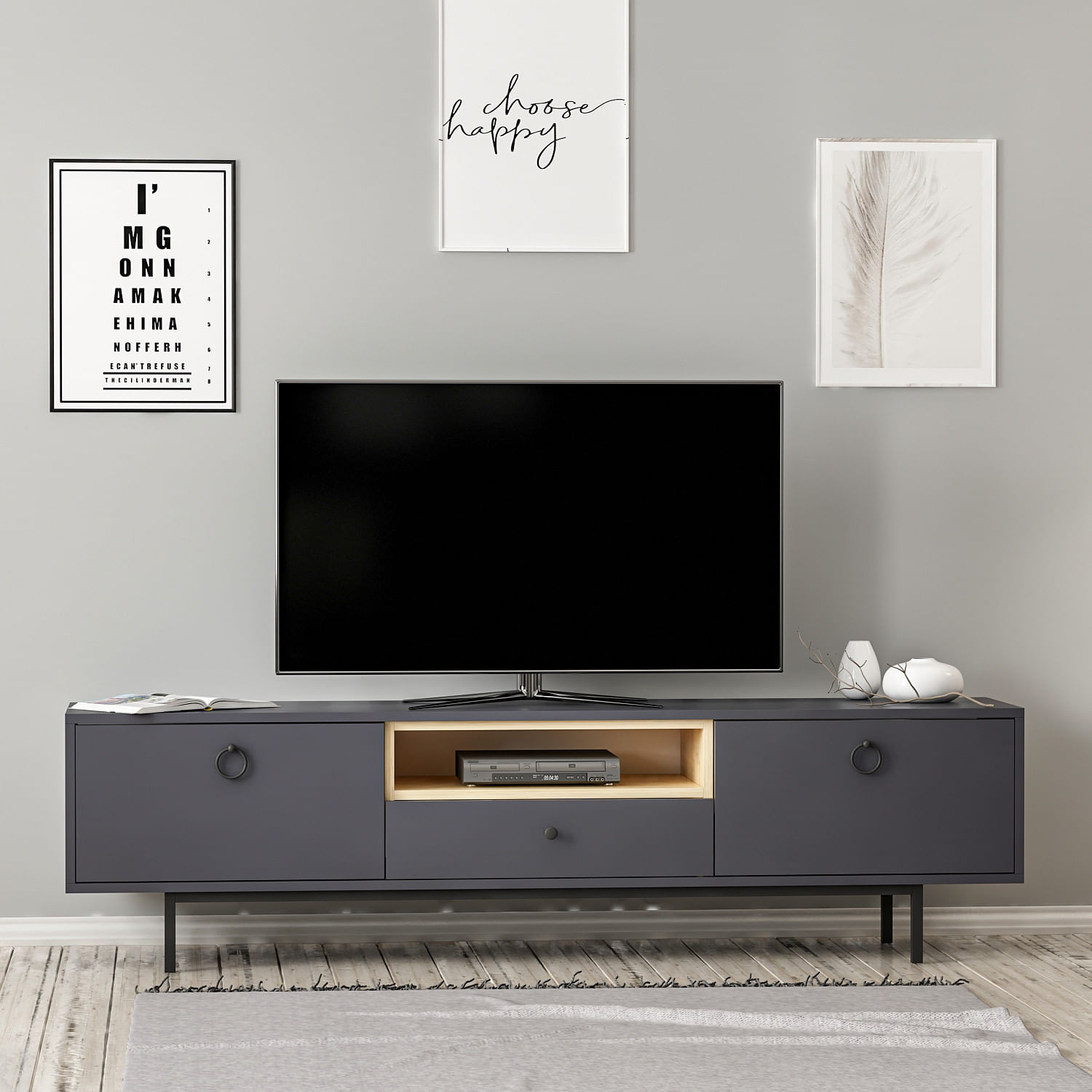Comoda tv, Hanah Home, pal melaminat, antracit, 180x35x48 cm — imaginea 6