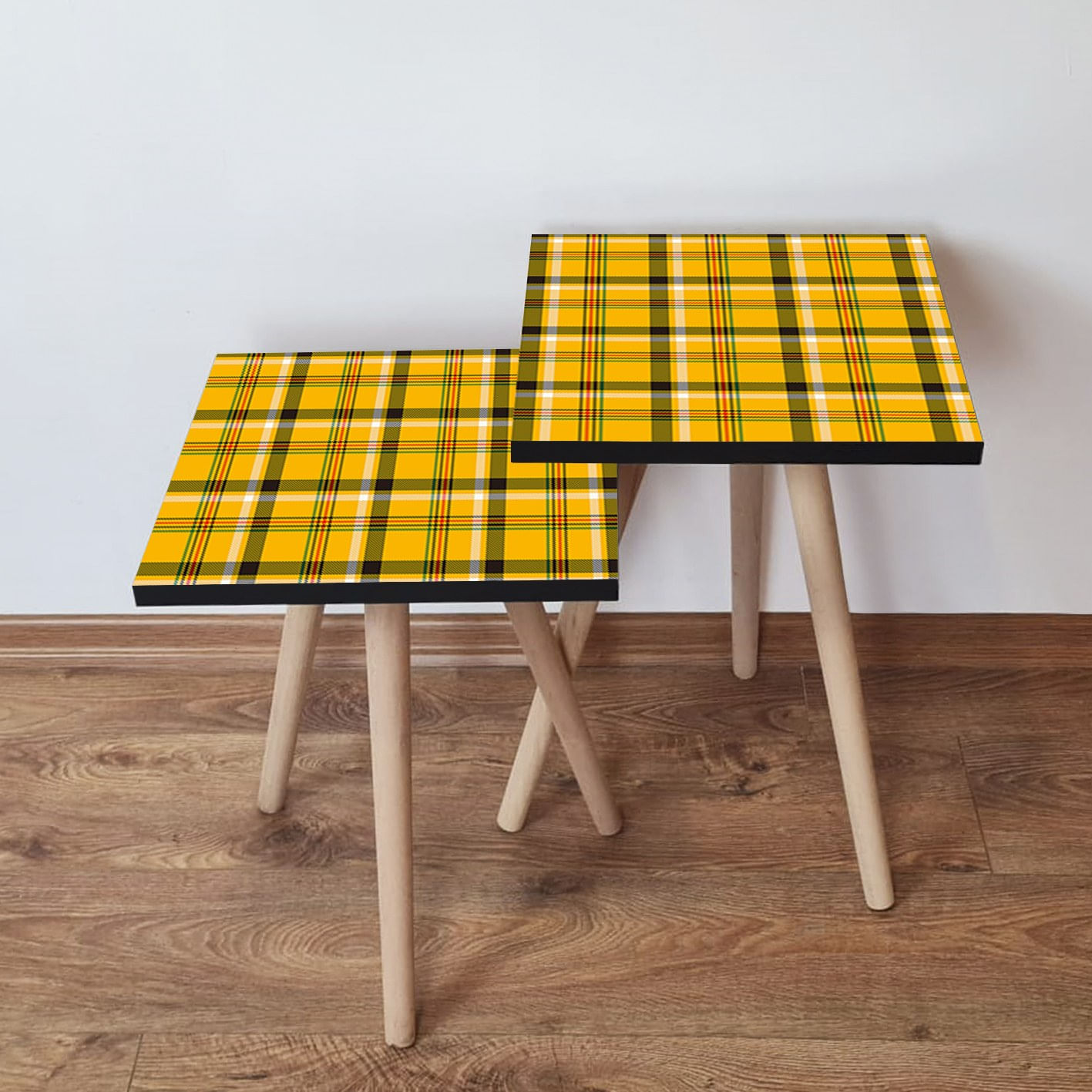 Set masute de cafea, Hanah Home, mdf, mustar, rosu, verde, negru, 35x47x35 cm, 35x42x35 cm