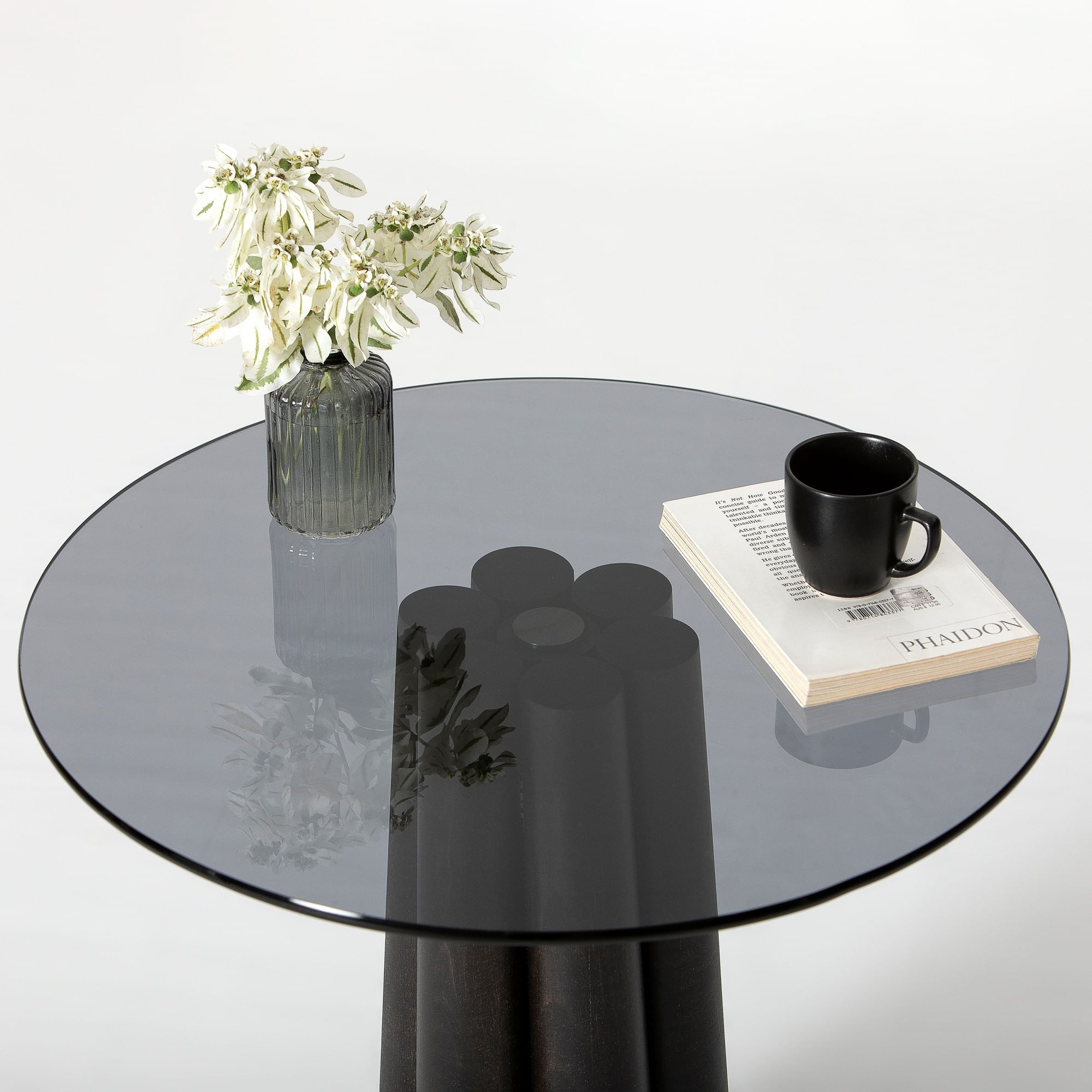 Masuta de cafea, Hanah Home, sticla securizata si fag, gri inchis si negru, 50x50x50 cm — imaginea 2