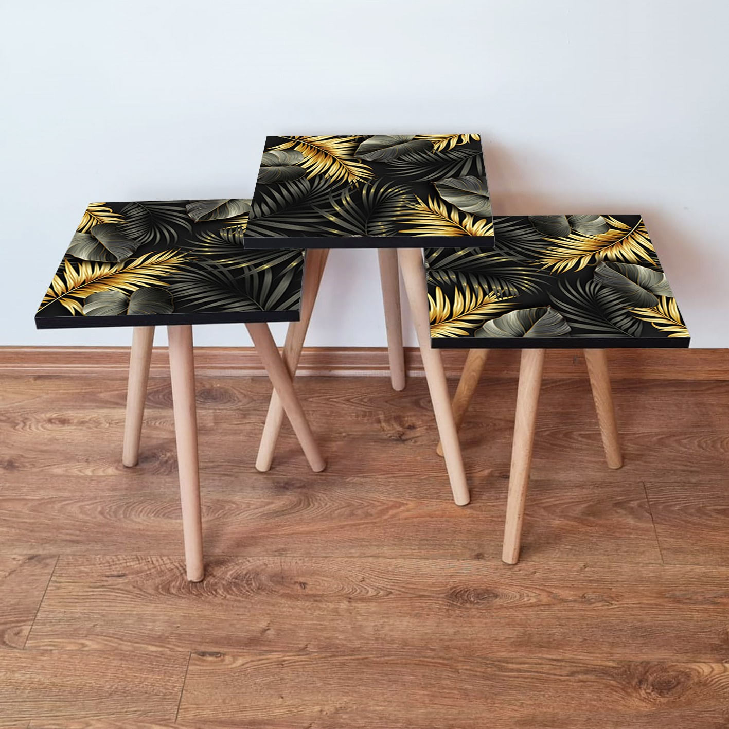 Set mese cuib, Hanah Home, mdf, negru auriu, 35x35x52 cm, 481LNA2814