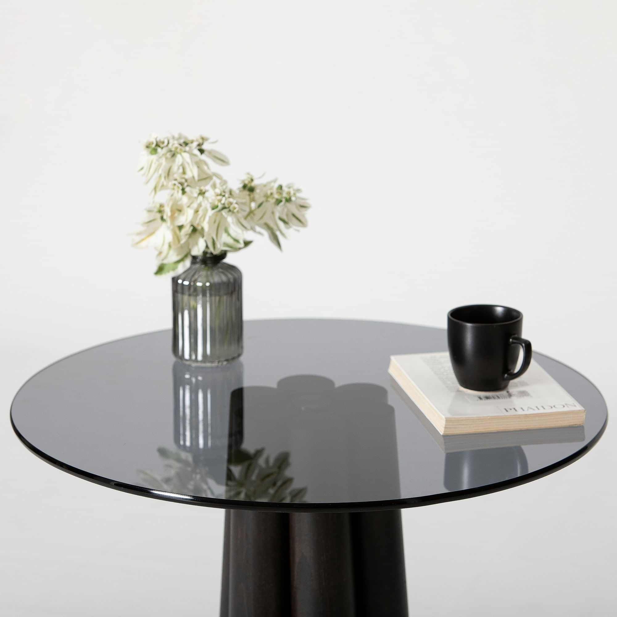 Masuta de cafea, Hanah Home, sticla securizata si fag, gri inchis si negru, 50x50x50 cm — imaginea 10