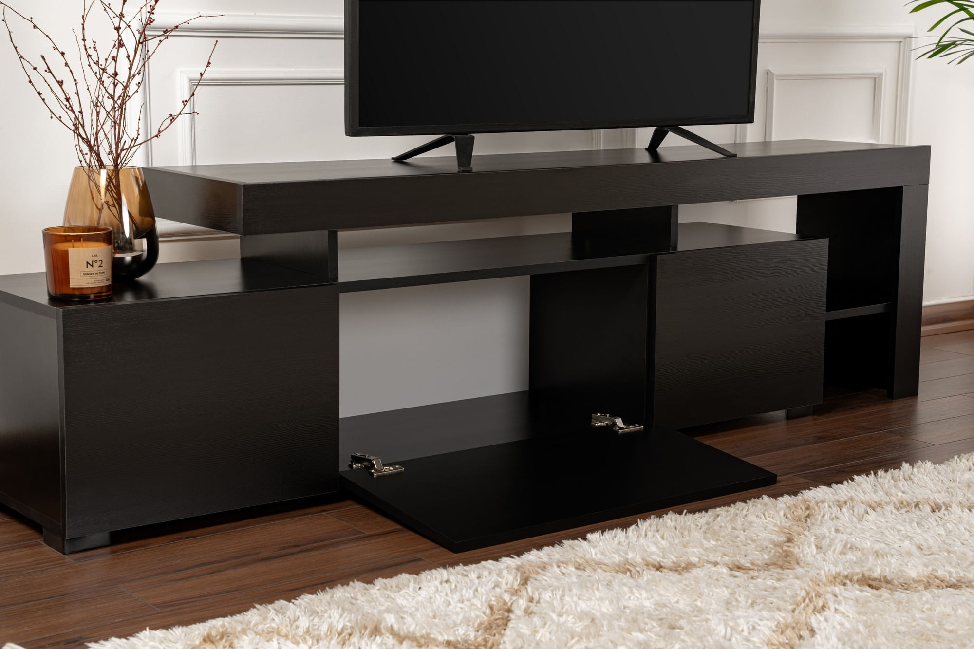 Comoda tv, Hanah Home, pal melaminat, lemn negru, 192x53x37 cm — imaginea 5