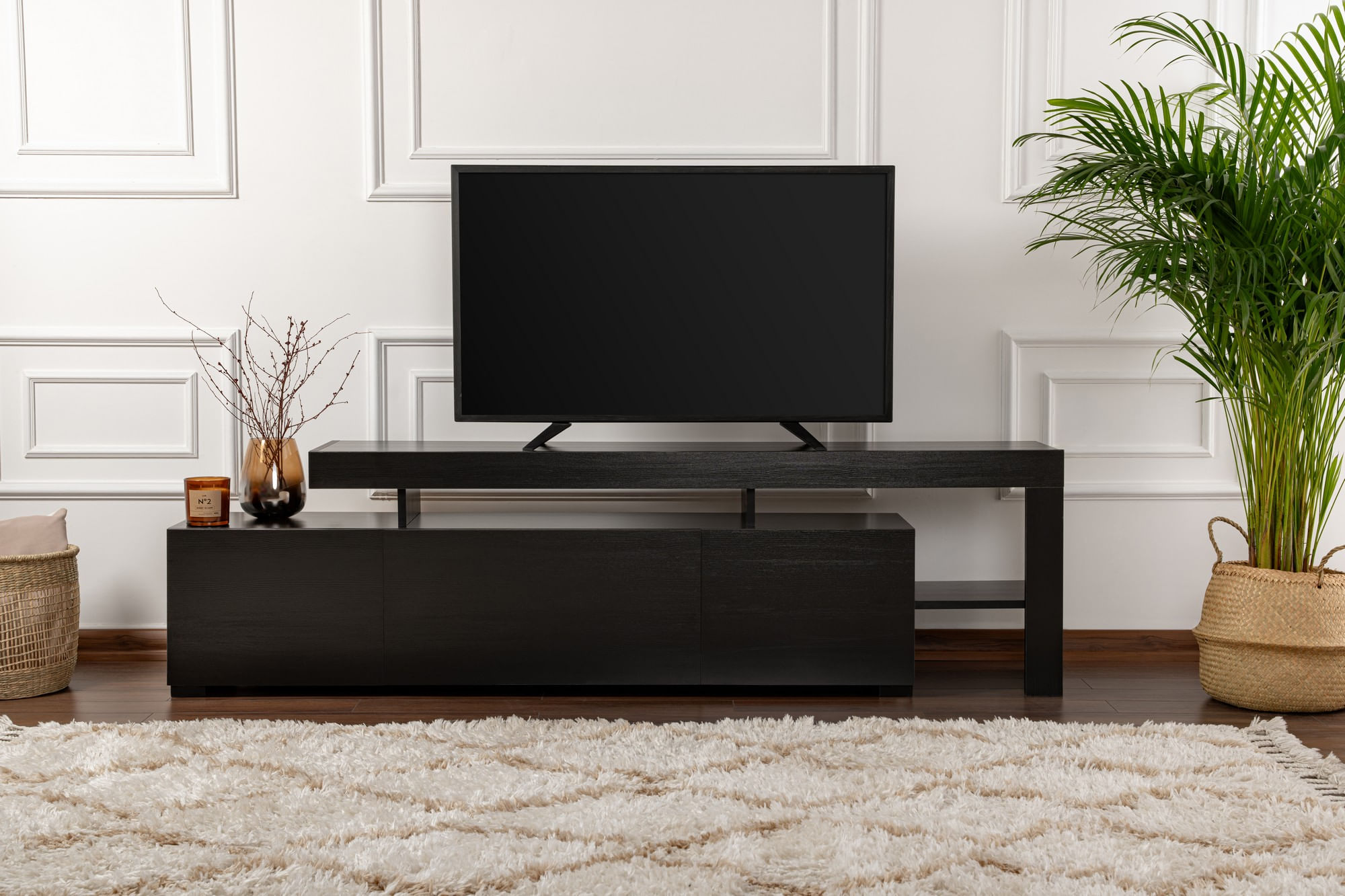 Comoda tv, Hanah Home, pal melaminat, lemn negru, 192x53x37 cm — imaginea 11