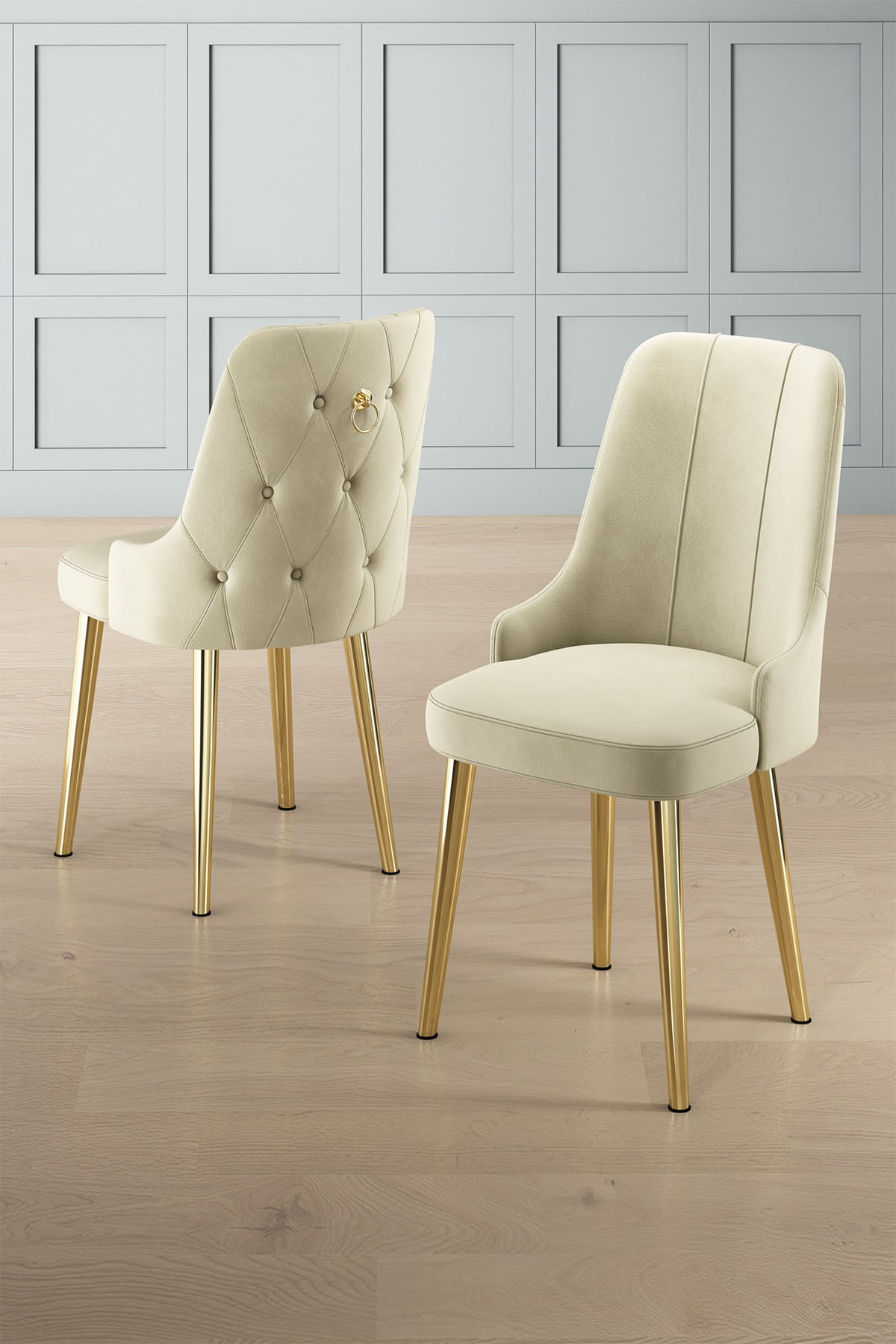 Set scaune, Hanah Home, lemn, crem si auriu, 46x46x94 cm, 6 piese — imaginea 3