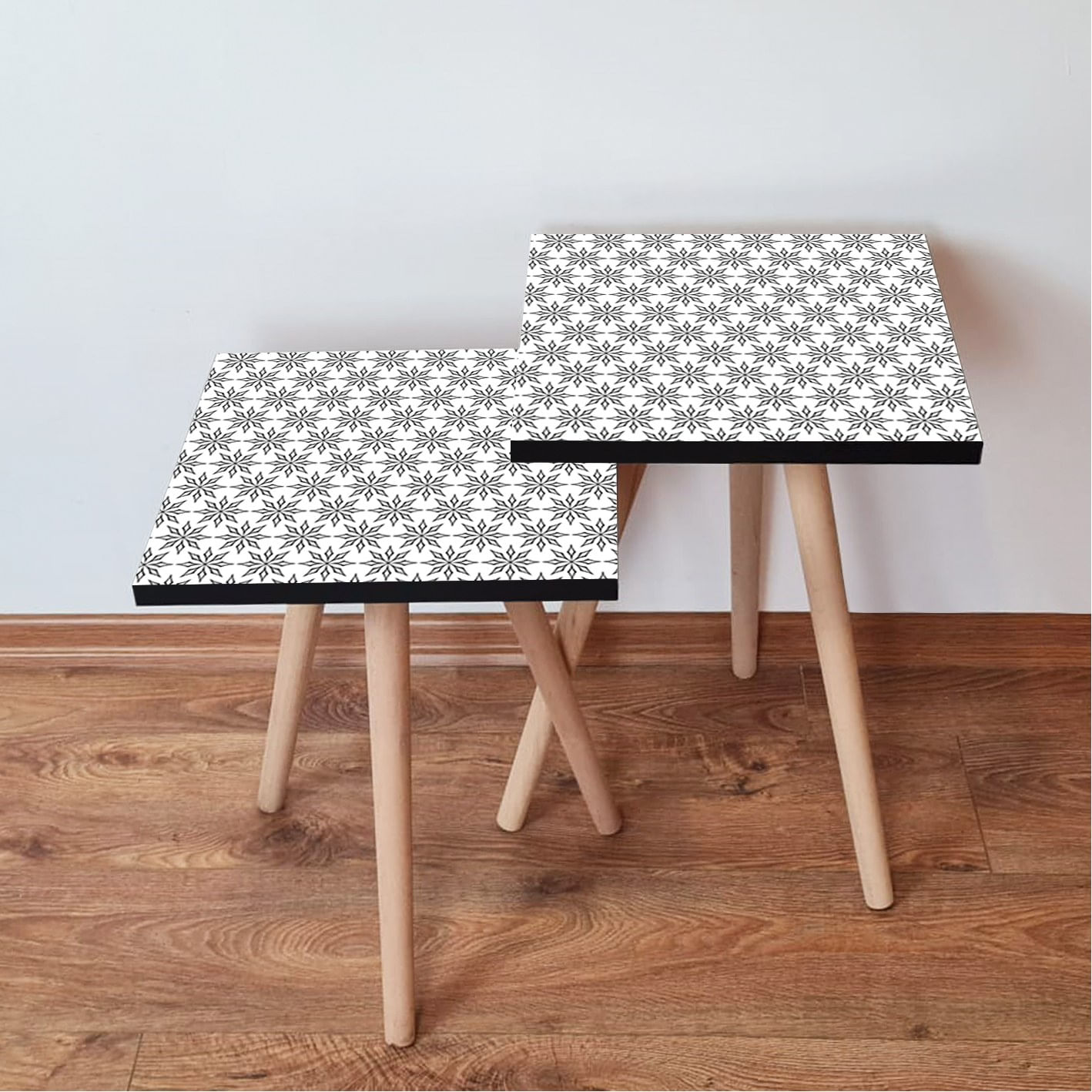 Set masute suprapuse, Hanah Home, mdf, negru alb, 35x35x47 cm