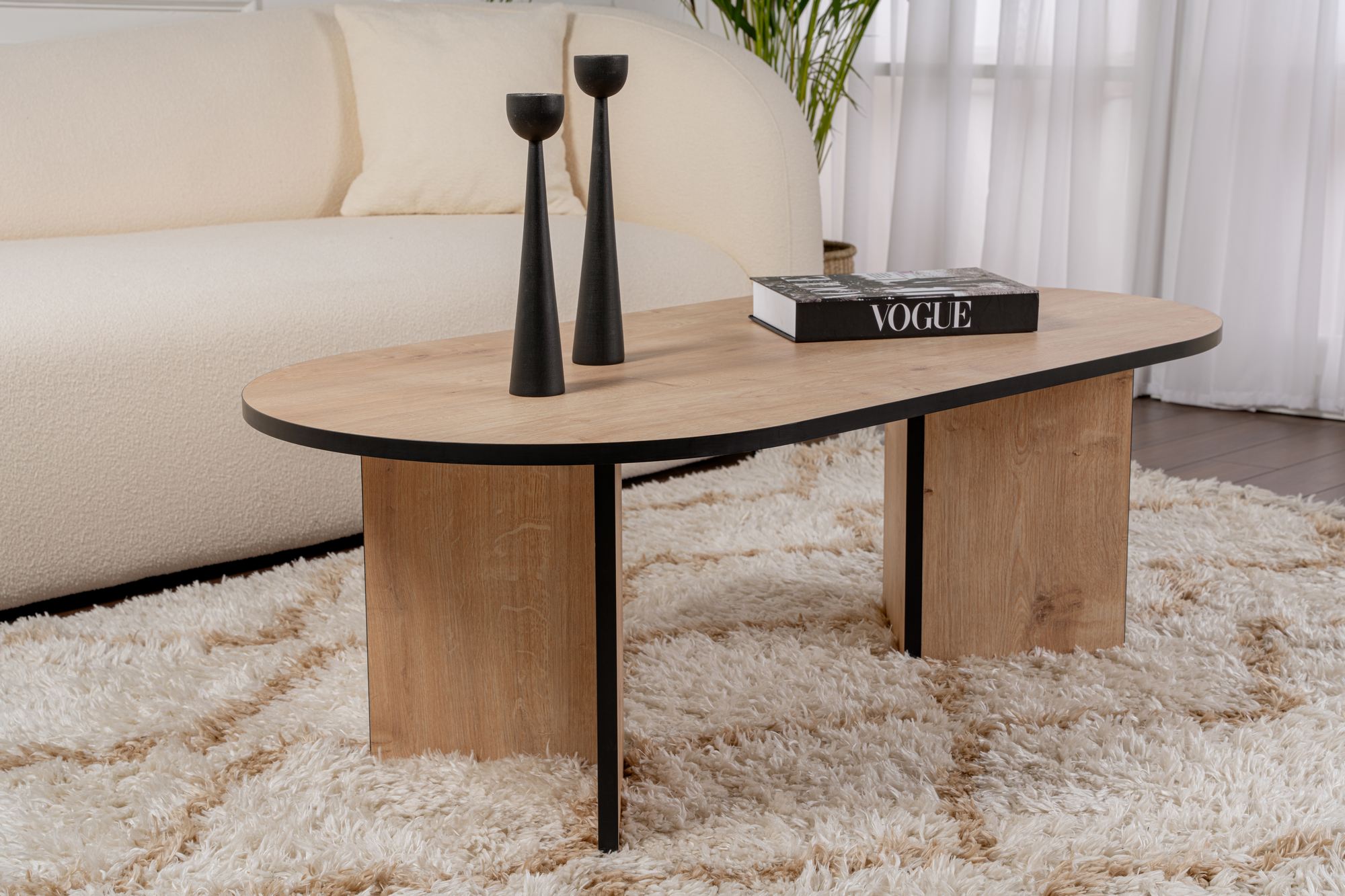 Masa de cafea, Hanah Home, pal melaminat, stejar safir si negru, 119x60x40 cm — imaginea 4
