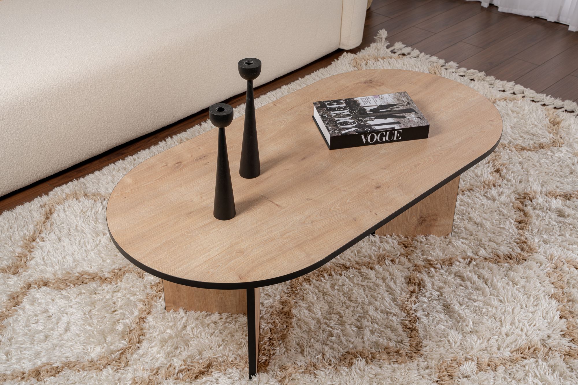 Masa de cafea, Hanah Home, pal melaminat, stejar safir si negru, 119x60x40 cm — imaginea 5