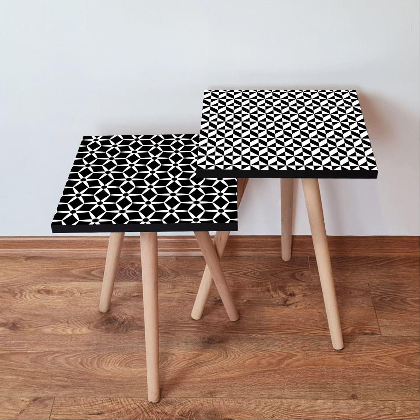 Set masute de cafea, Hanah Home, mdf, alb-negru, 35x35x47 cm, 2 piese