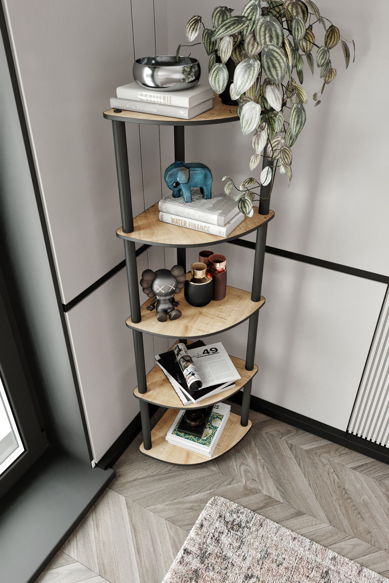 Etajera colt, Hanah Home, mdf, stejar, 34x34x139 cm
