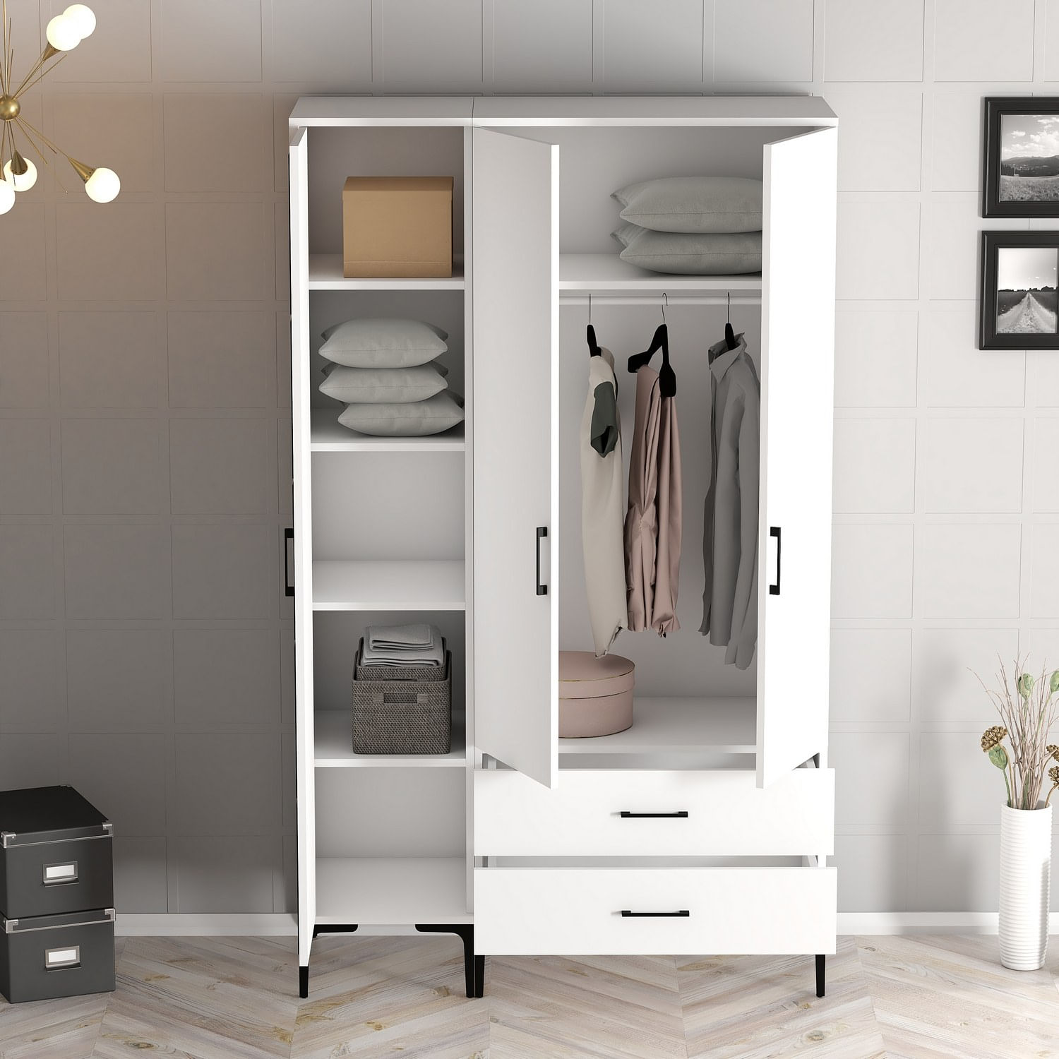 Sifonier, Hanah Home, pal melaminat, alb, 120x47.5x201.4 cm, 845HCT5453 — imaginea 4