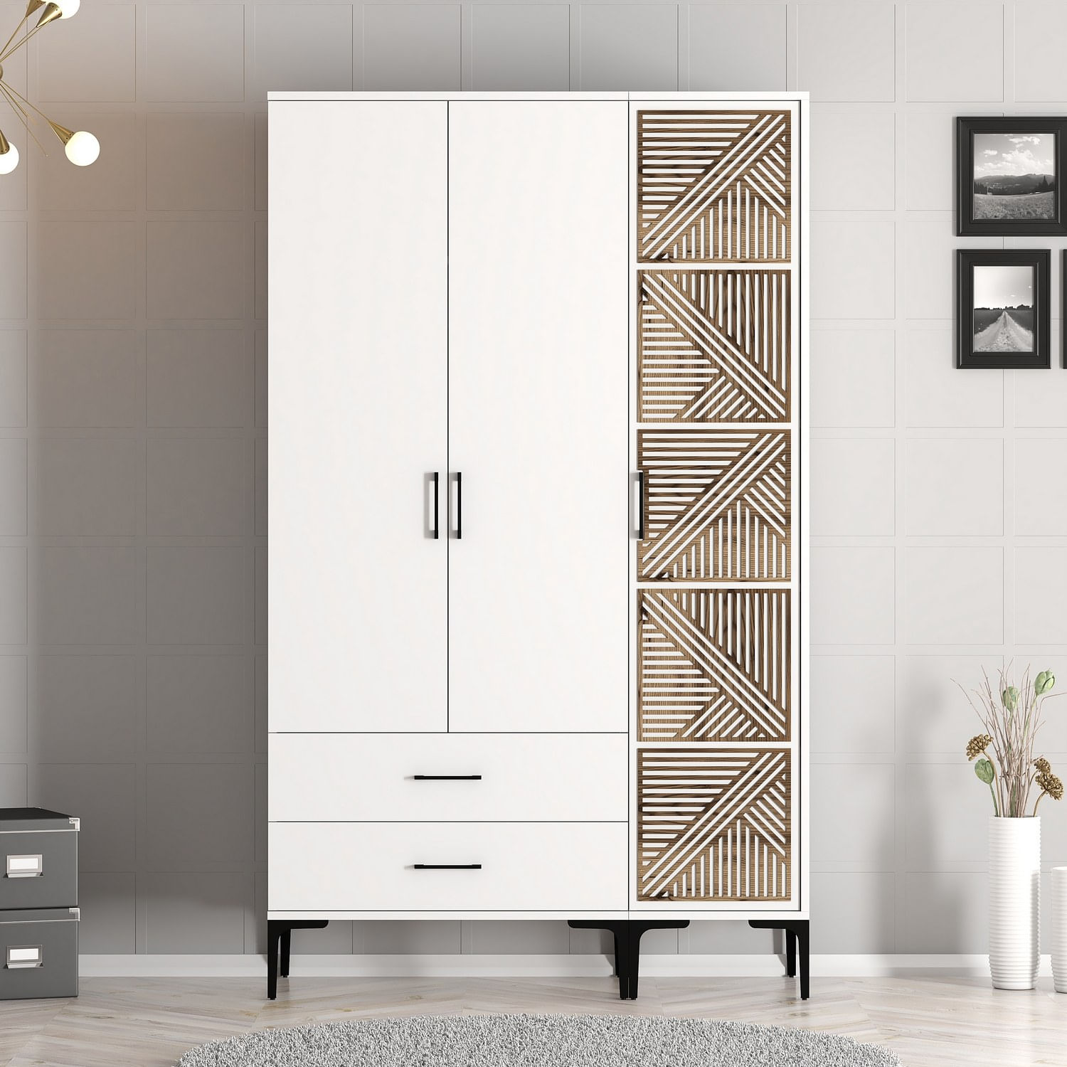 Sifonier, Hanah Home, pal melaminat, alb, 120x47.5x201.4 cm, 845HCT5453 — imaginea 5