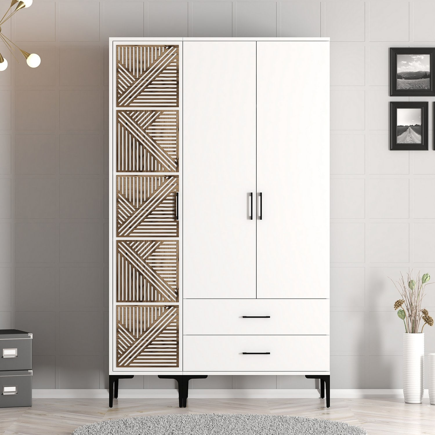 Sifonier, Hanah Home, pal melaminat, alb, 120x47.5x201.4 cm, 845HCT5453 — imaginea 7