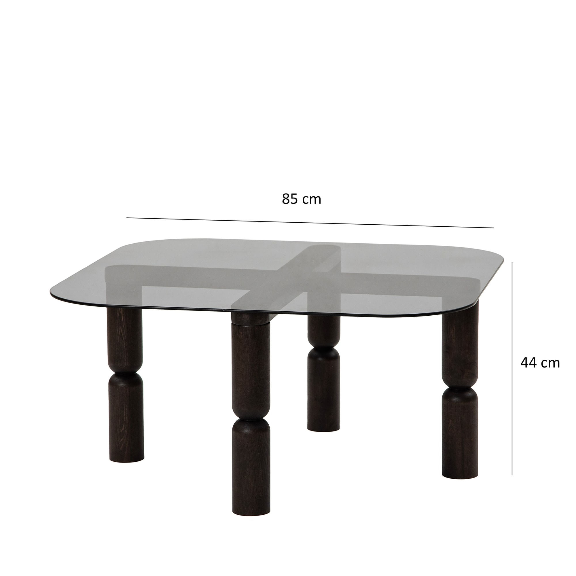 Masuta de cafea, Hanah Home, sticla securizata si lemn masiv, antracit si fum, 80x80x40 cm — imaginea 2