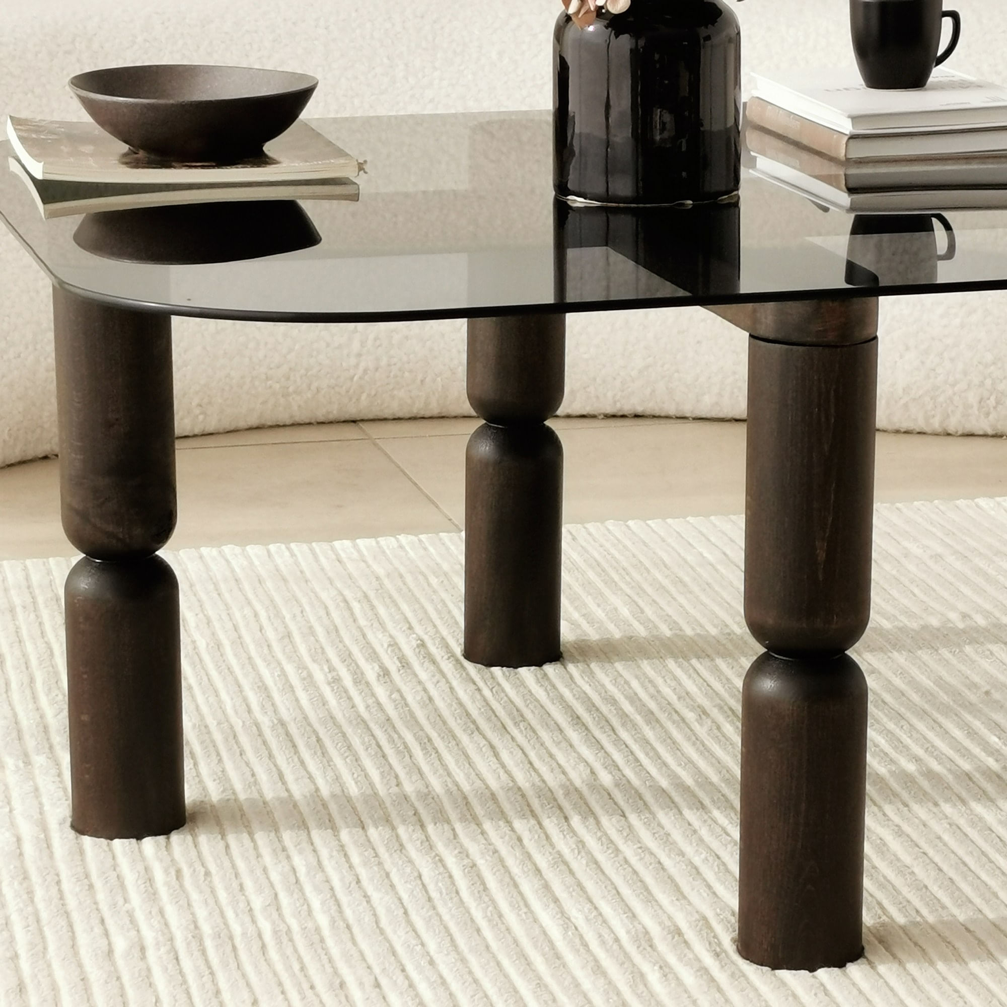 Masuta de cafea, Hanah Home, sticla securizata si lemn masiv, antracit si fum, 80x80x40 cm — imaginea 5