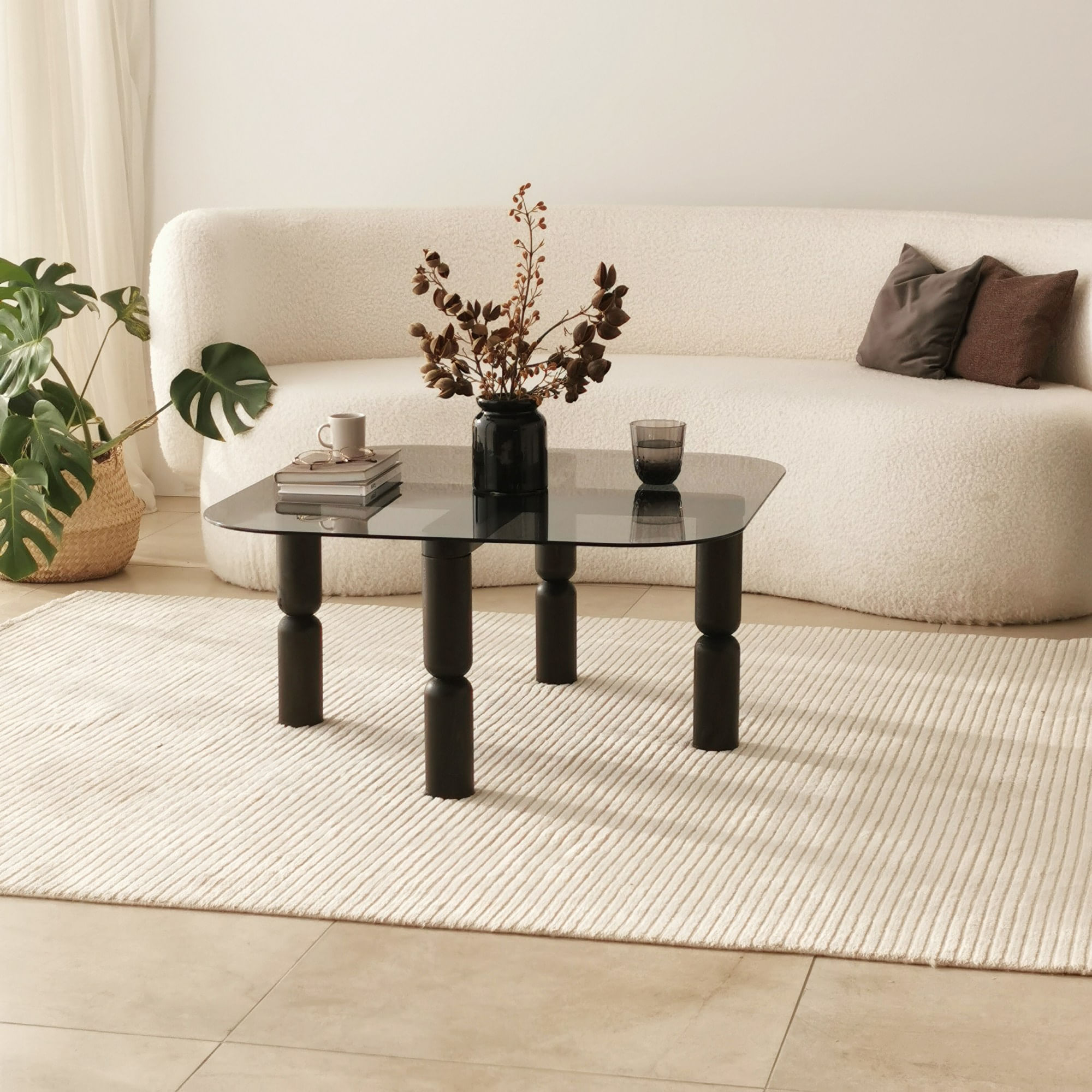 Masuta de cafea, Hanah Home, sticla securizata si lemn masiv, antracit si fum, 80x80x40 cm — imaginea 9