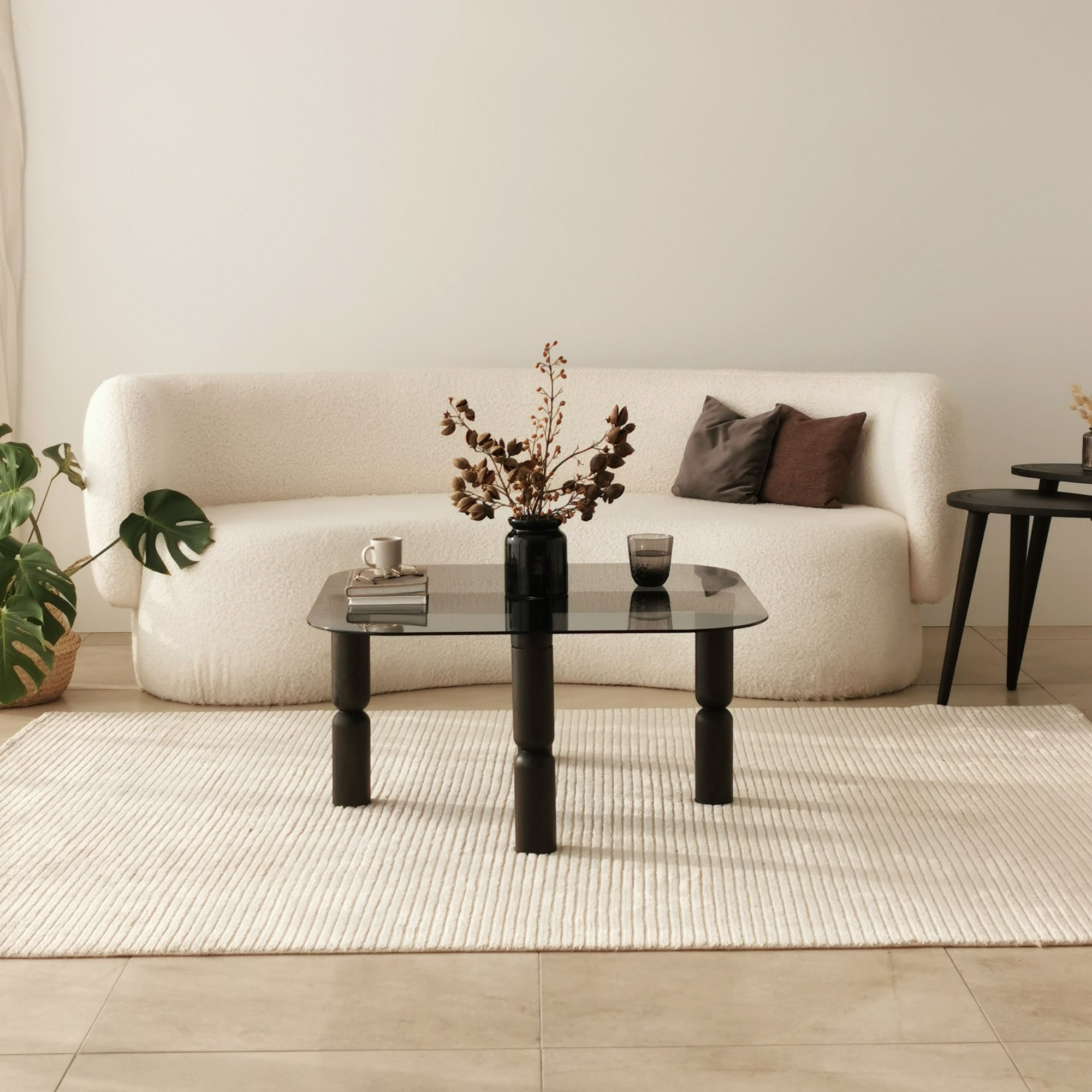 Masuta de cafea, Hanah Home, sticla securizata si lemn masiv, antracit si fum, 80x80x40 cm — imaginea 10