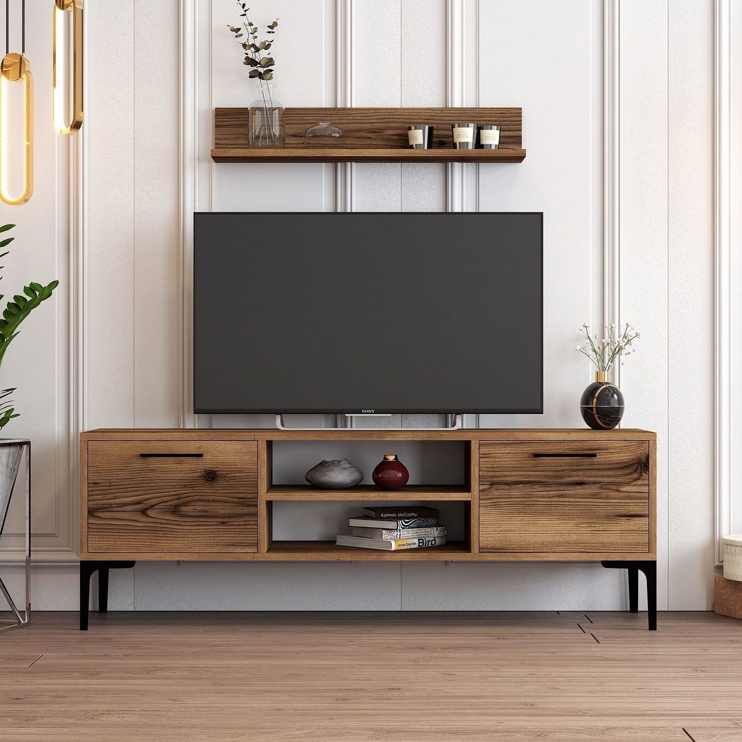 Comoda tv, Hanah Home, pal melaminat, nuc, 140x48x30 cm