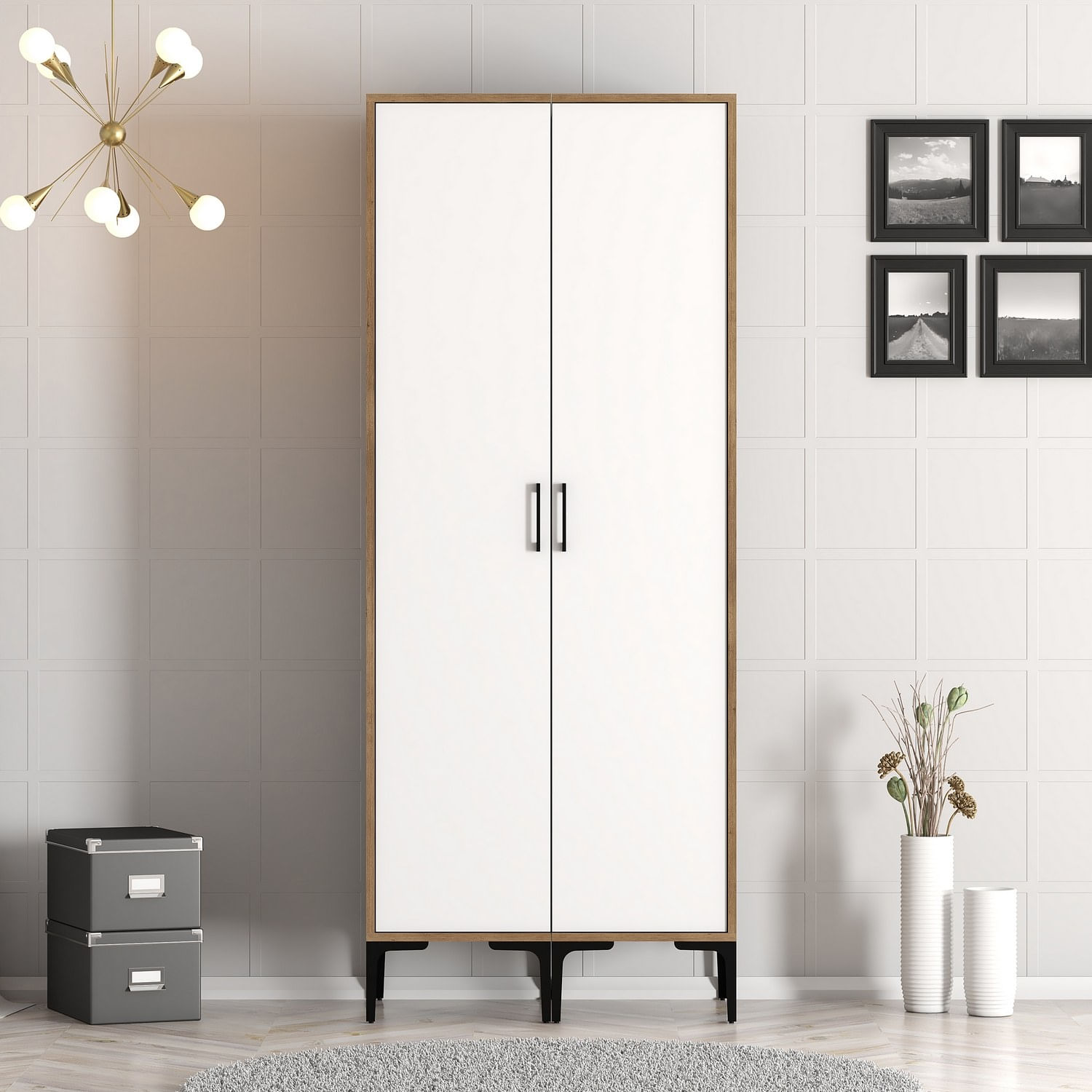 Sifonier, Hanah Home, pal melaminat, nuc si alb, 80x47.5x201.4 cm, 845HCT5445 — imaginea 4