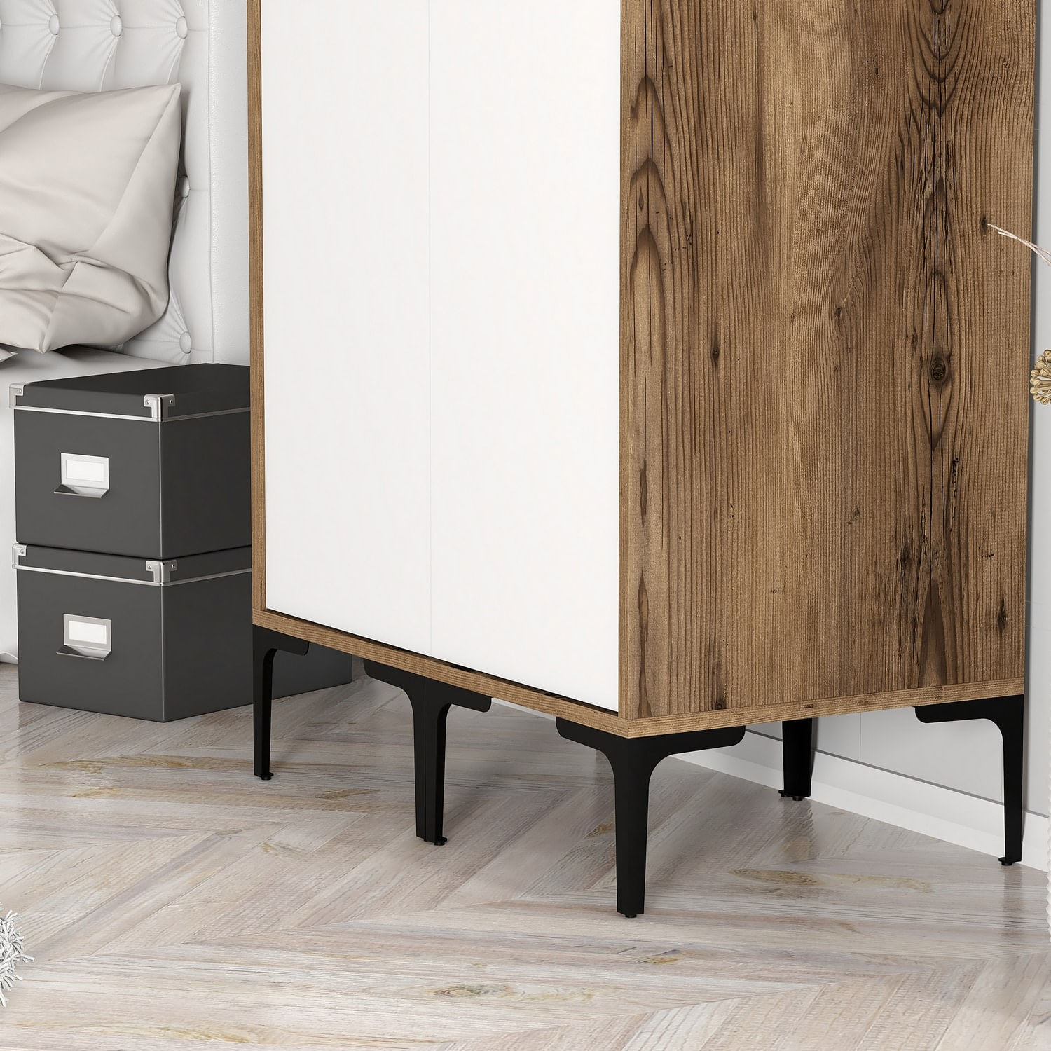 Sifonier, Hanah Home, pal melaminat, nuc si alb, 80x47.5x201.4 cm, 845HCT5445 — imaginea 6
