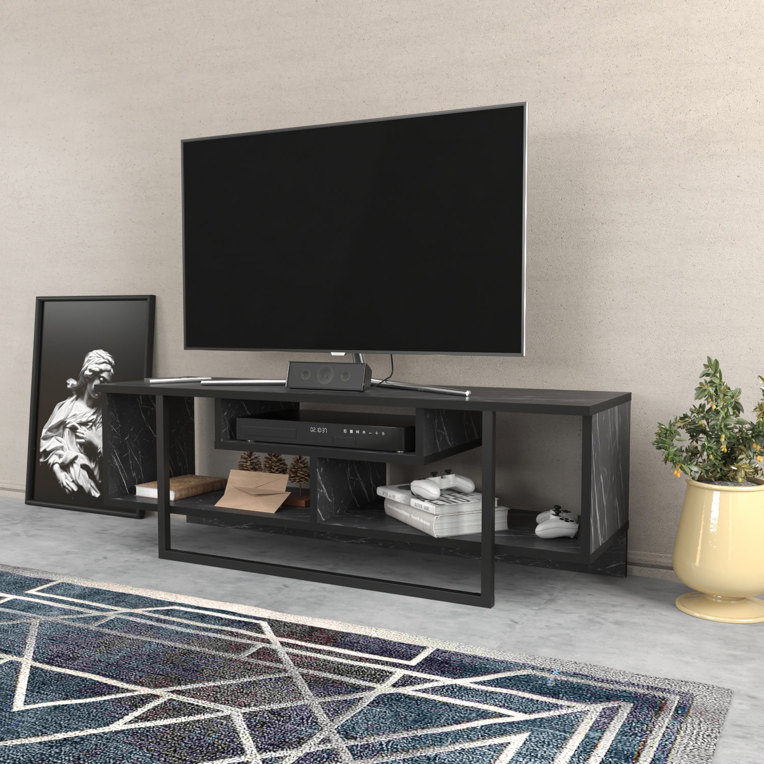 Comoda tv, Hanah Home, pal melaminat, negru, 120x35.2x40.2 cm — imaginea 4