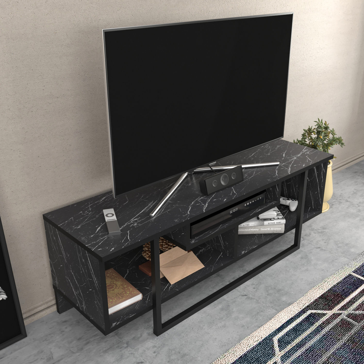Comoda tv, Hanah Home, pal melaminat, negru, 120x35.2x40.2 cm — imaginea 6